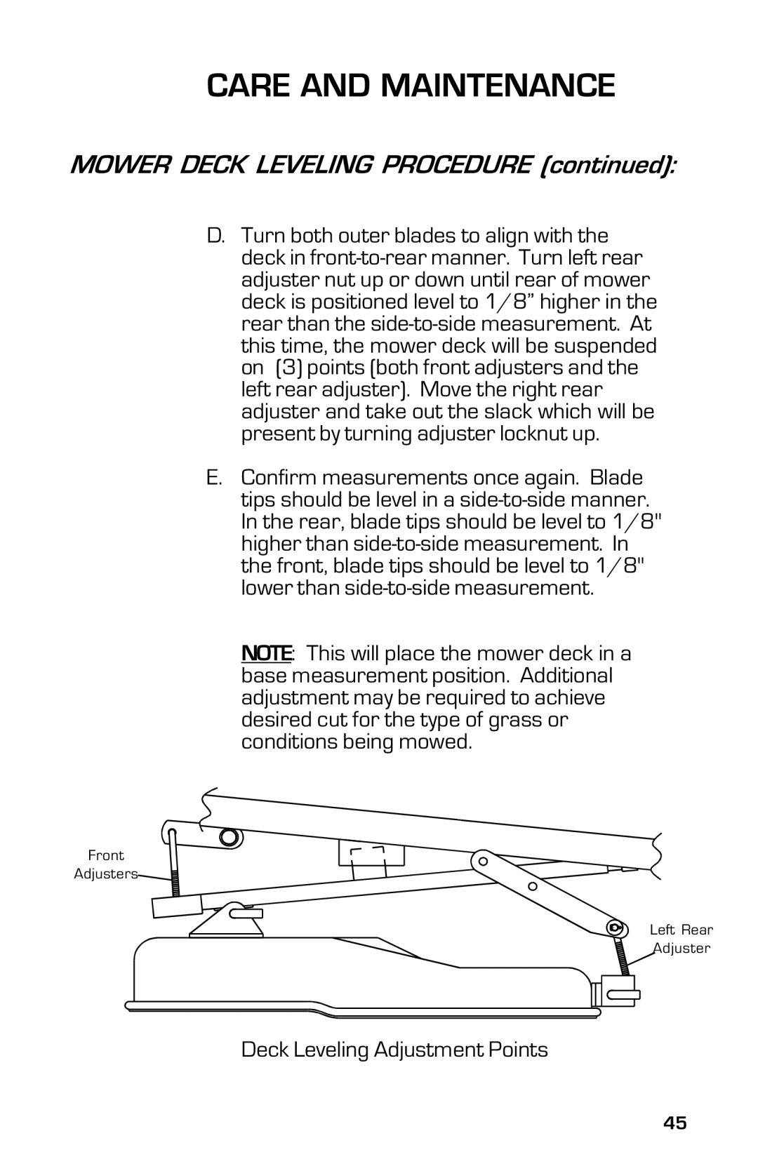 Dixon ZTR 5004, ZTR 5005 manual Mower Deck Leveling Procedure 