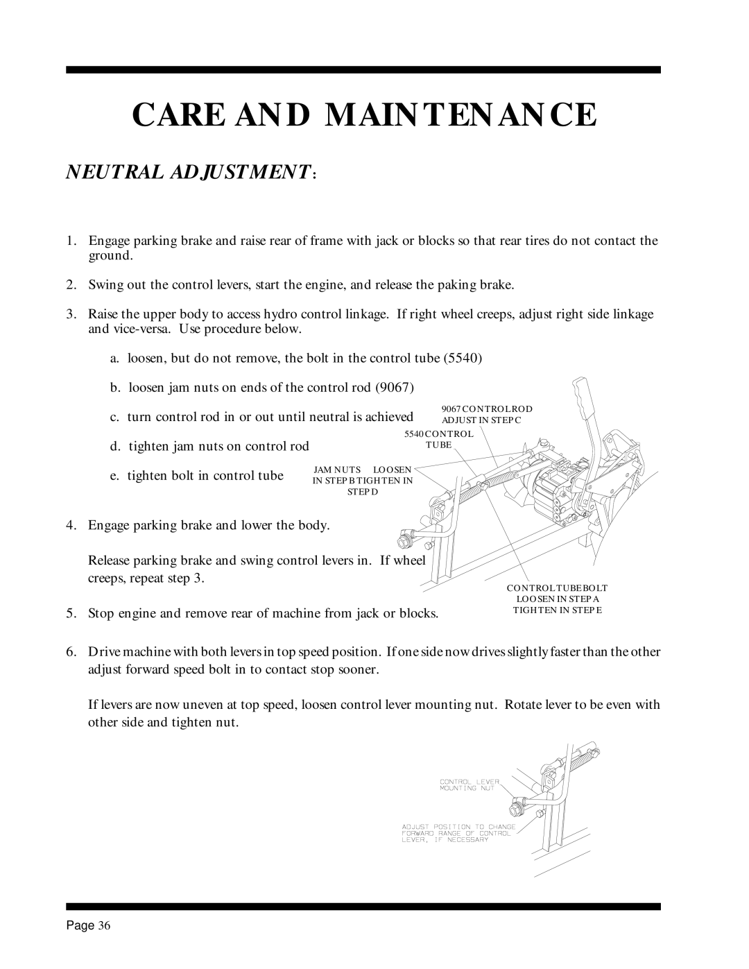 Dixon ZTR 5017Twin manual Neutral Adjustment 