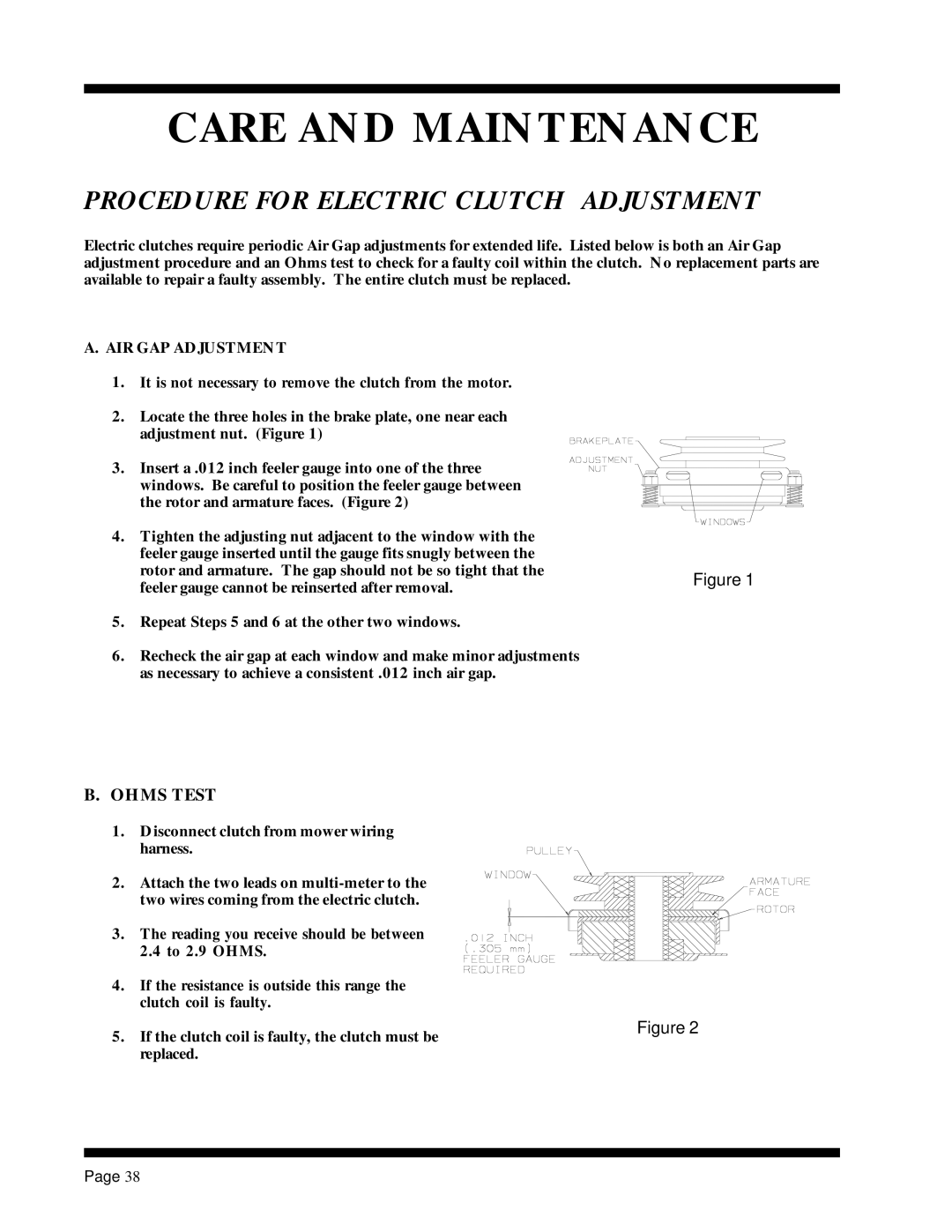 Dixon ZTR 5017Twin manual Procedure for Electric Clutch Adjustment, AIR GAP Adjustment 