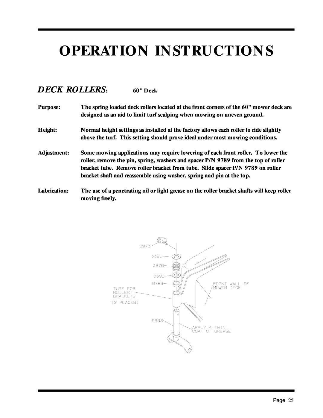 Dixon ZTR 5017Twin manual Deck Rollers, Operation Instructions 