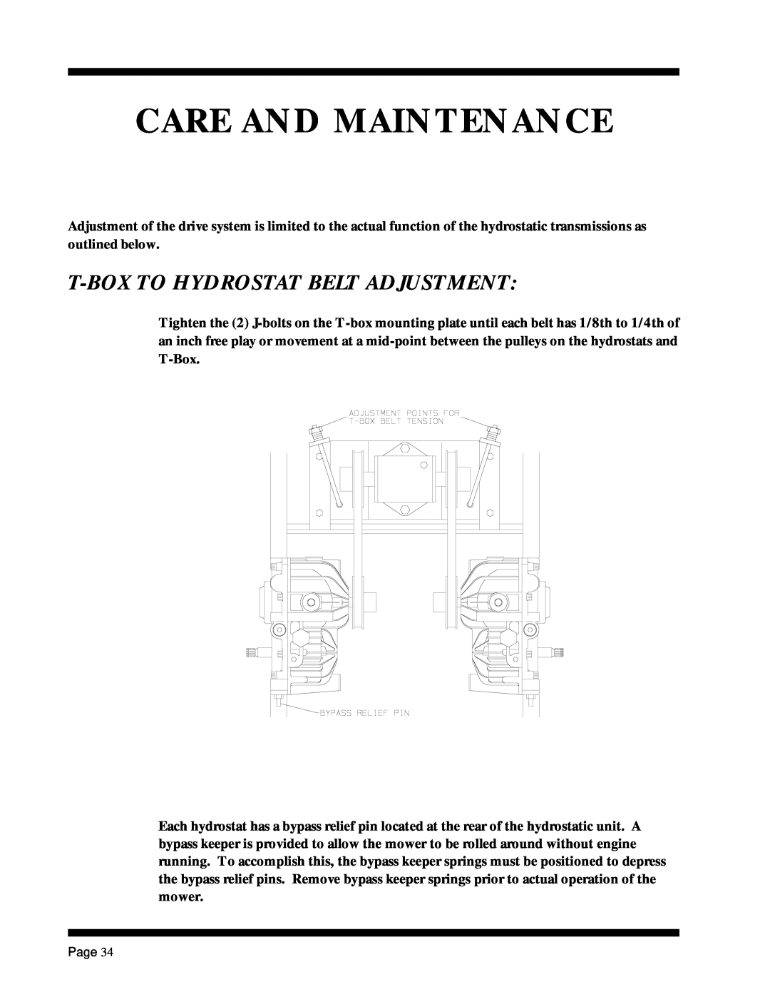 Dixon ZTR 5017Twin manual T-Box To Hydrostat Belt Adjustment, Care And Maintenance 