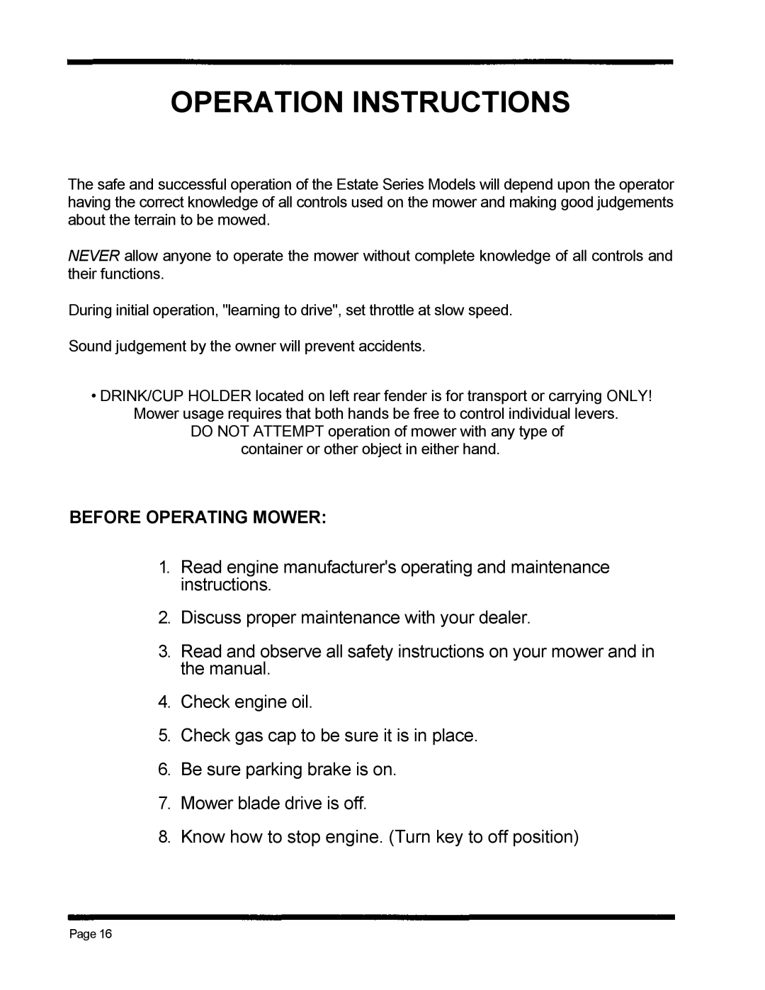 Dixon ZTR 5020, ZTR 5424 manual Operation Instructions, Before Operating Mower 