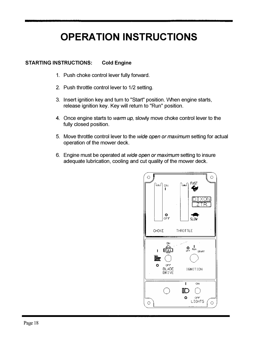 Dixon ZTR 5020, ZTR 5424 manual Starting Instructions Cold Engine 