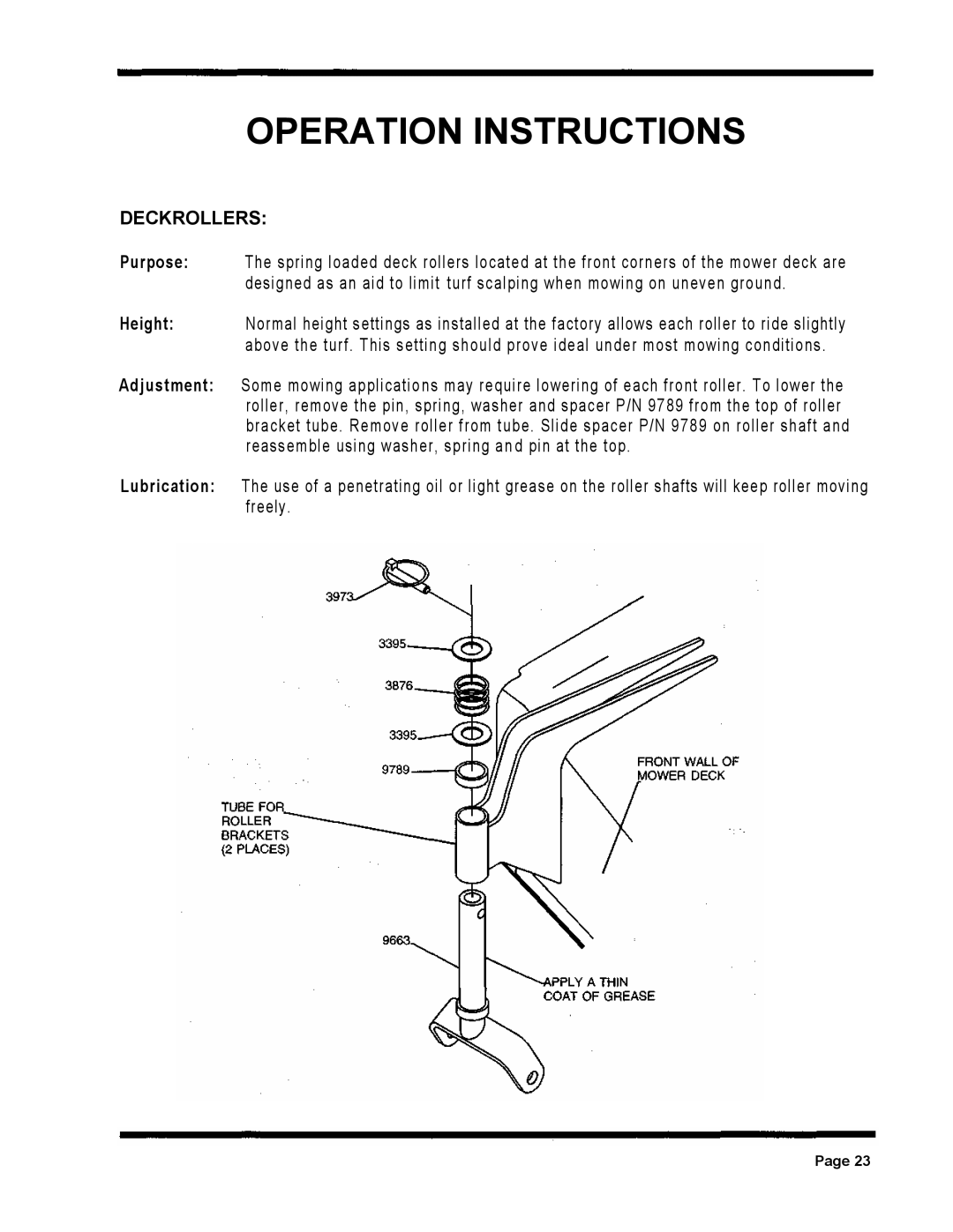 Dixon ZTR 5424, ZTR 5020 manual Deckrollers 