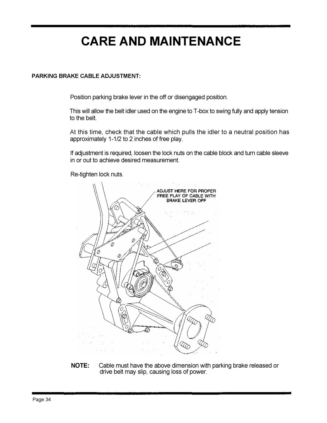 Dixon ZTR 5020, ZTR 5424 manual Parking Brake Cable Adjustment 