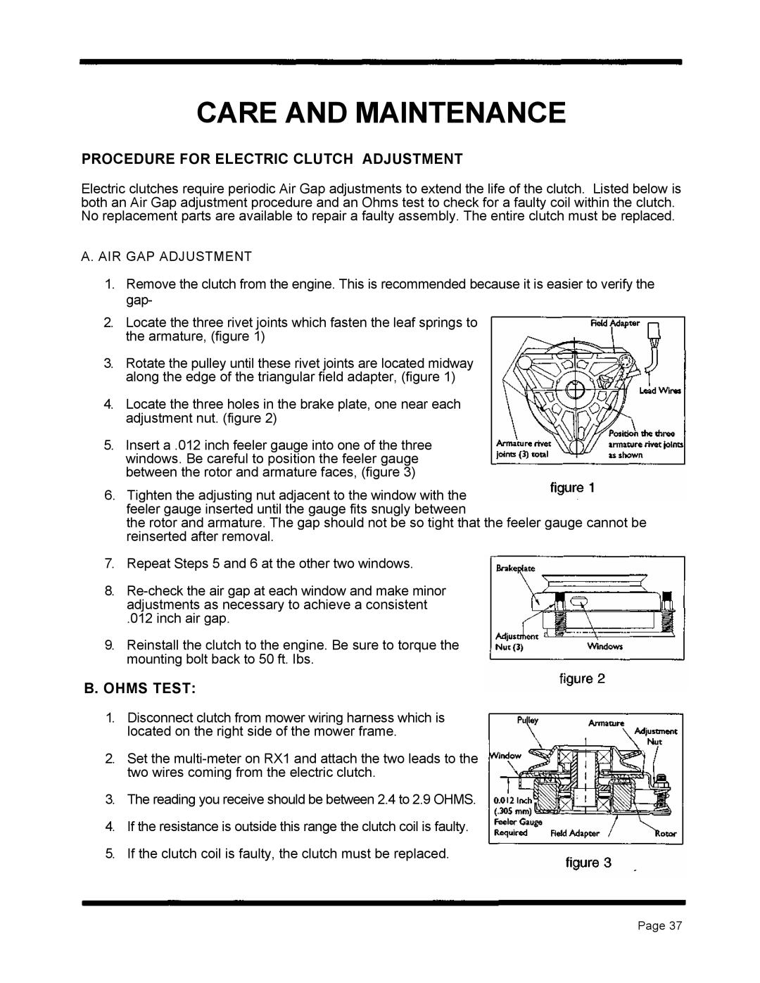 Dixon ZTR 5424, ZTR 5020 manual Procedure for Electric Clutch Adjustment, Ohms Test 