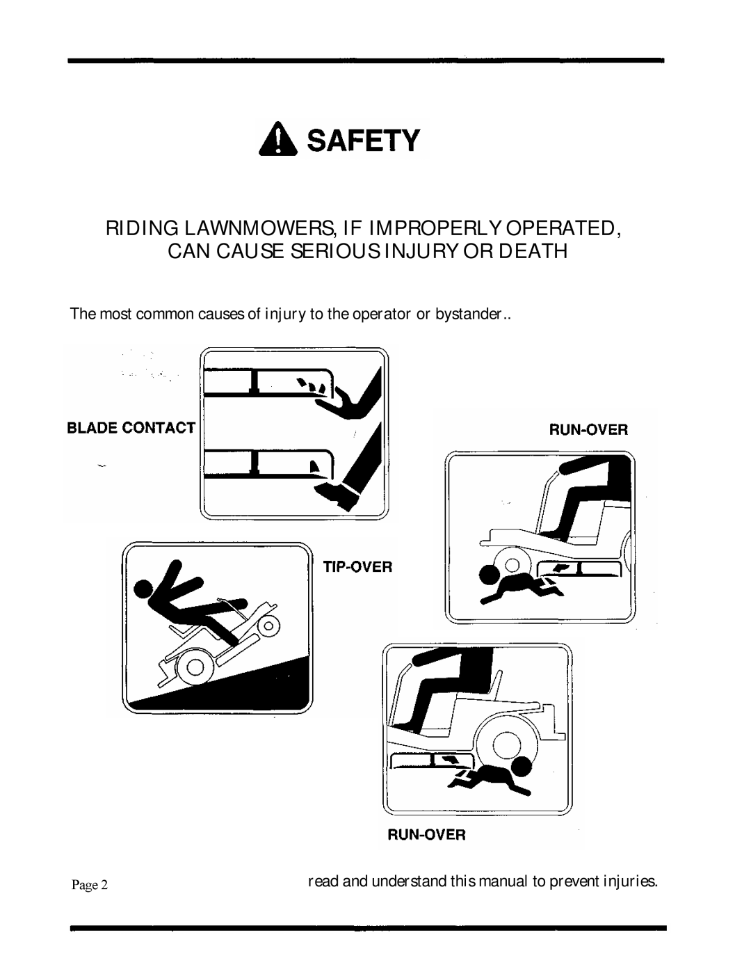 Dixon ZTR 5020, ZTR 5424 manual Most common causes of injury to the operator or bystander 