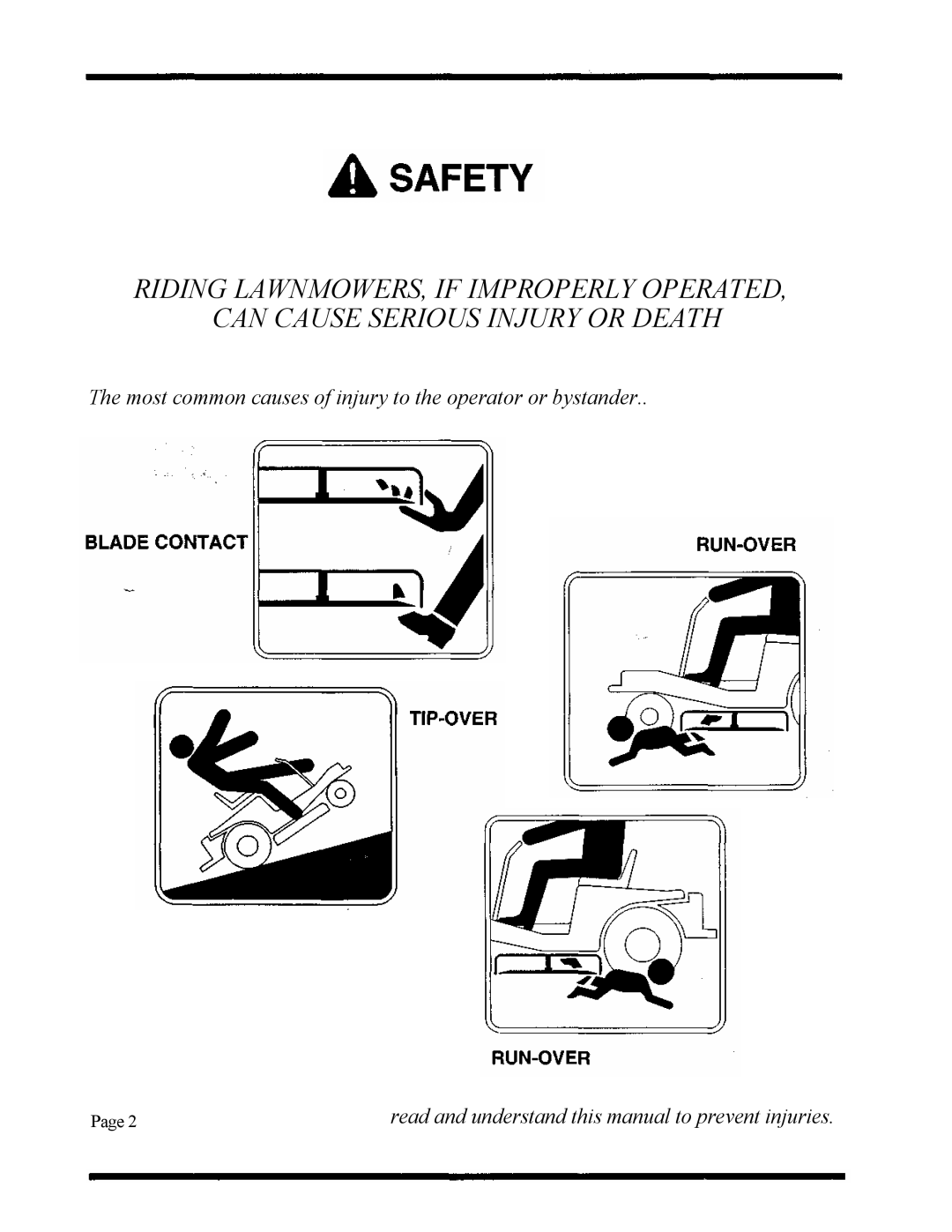 Dixon ZTR 5020, ZTR 5424 manual The most common causes of injury to the operator or bystander, Page 
