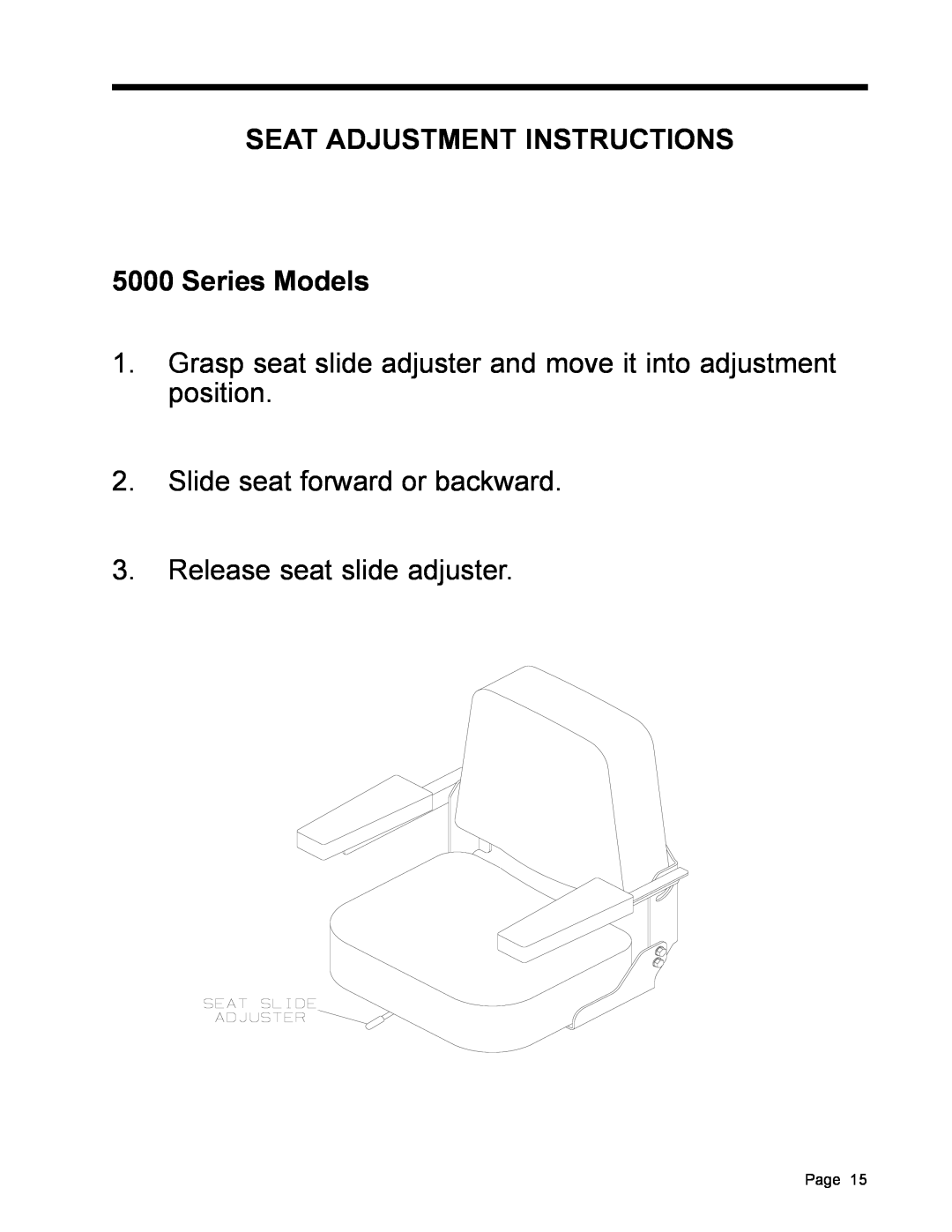 Dixon ZTR 5017, ZTR 5022 manual SEAT ADJUSTMENT INSTRUCTIONS 5000 Series Models 