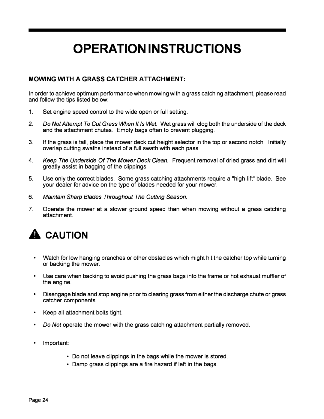 Dixon ZTR 5022, ZTR 5017 manual Operation Instructions, Mowing With A Grass Catcher Attachment 