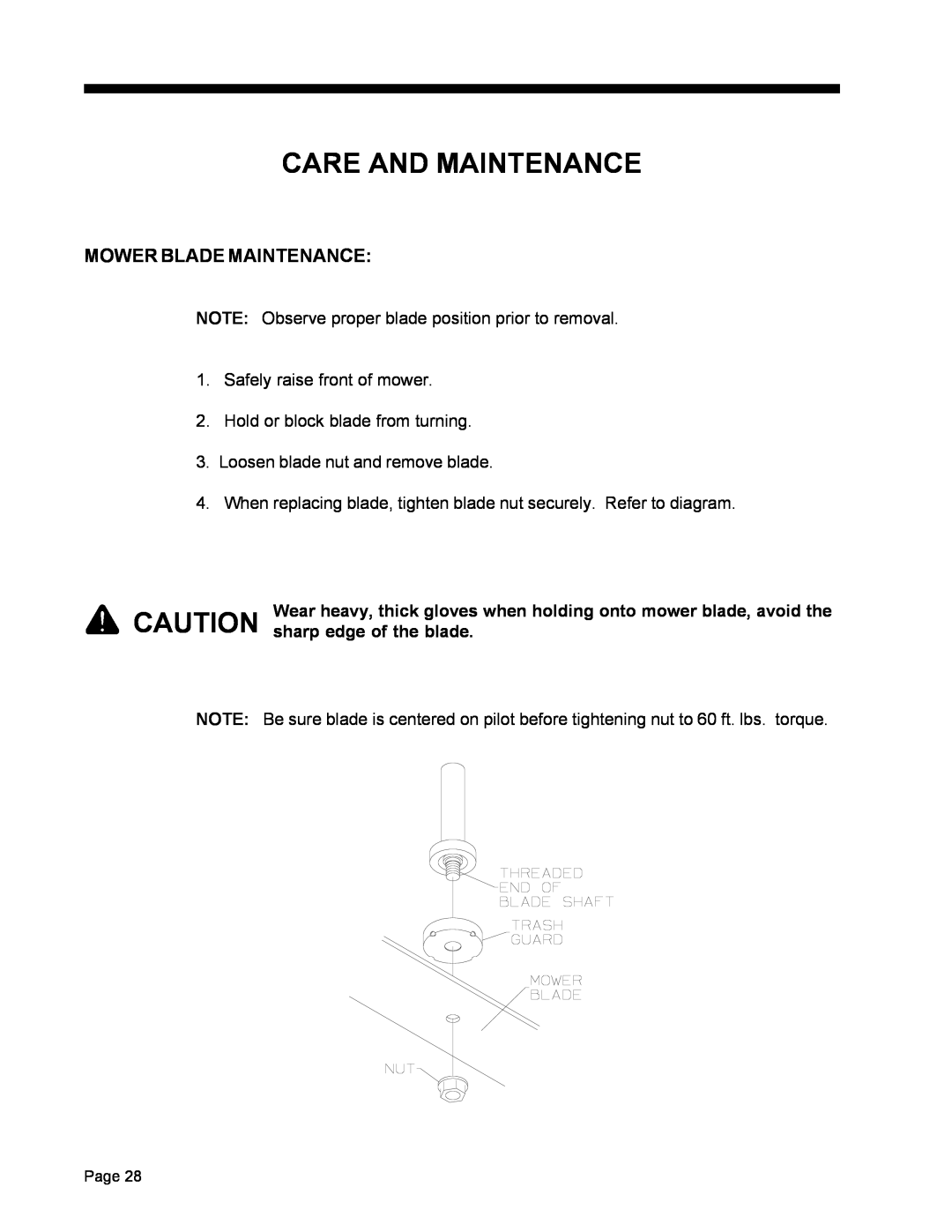 Dixon ZTR 5022, ZTR 5017 manual Care And Maintenance, Mower Blade Maintenance 