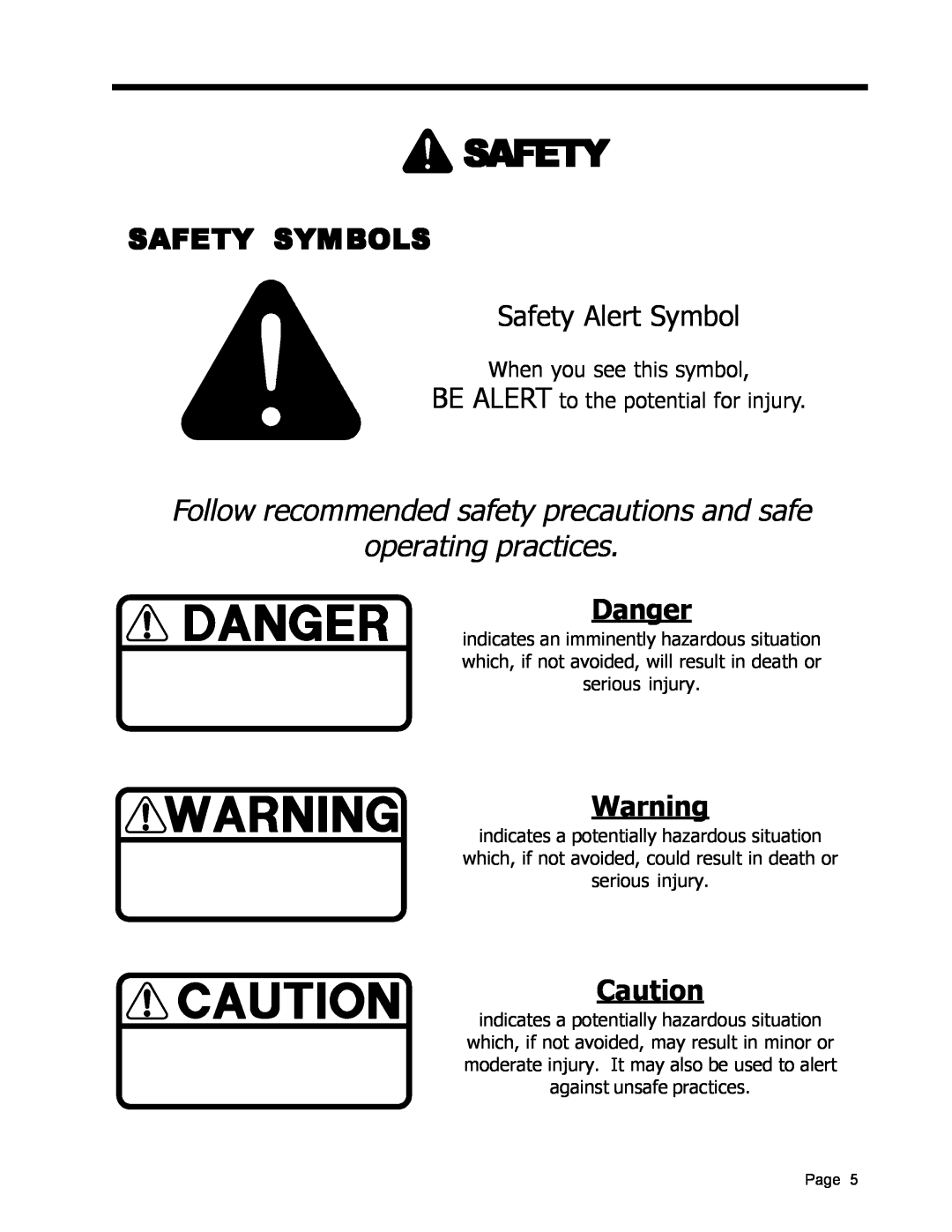 Dixon ZTR 5017, ZTR 5022 manual Safety Symbols, Danger, Follow recommended safety precautions and safe operating practices 