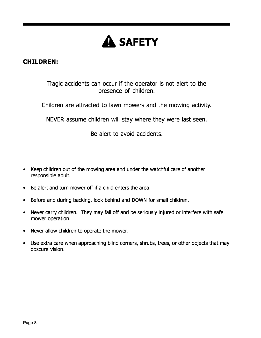 Dixon ZTR 5022, ZTR 5017 manual Children, Safety 