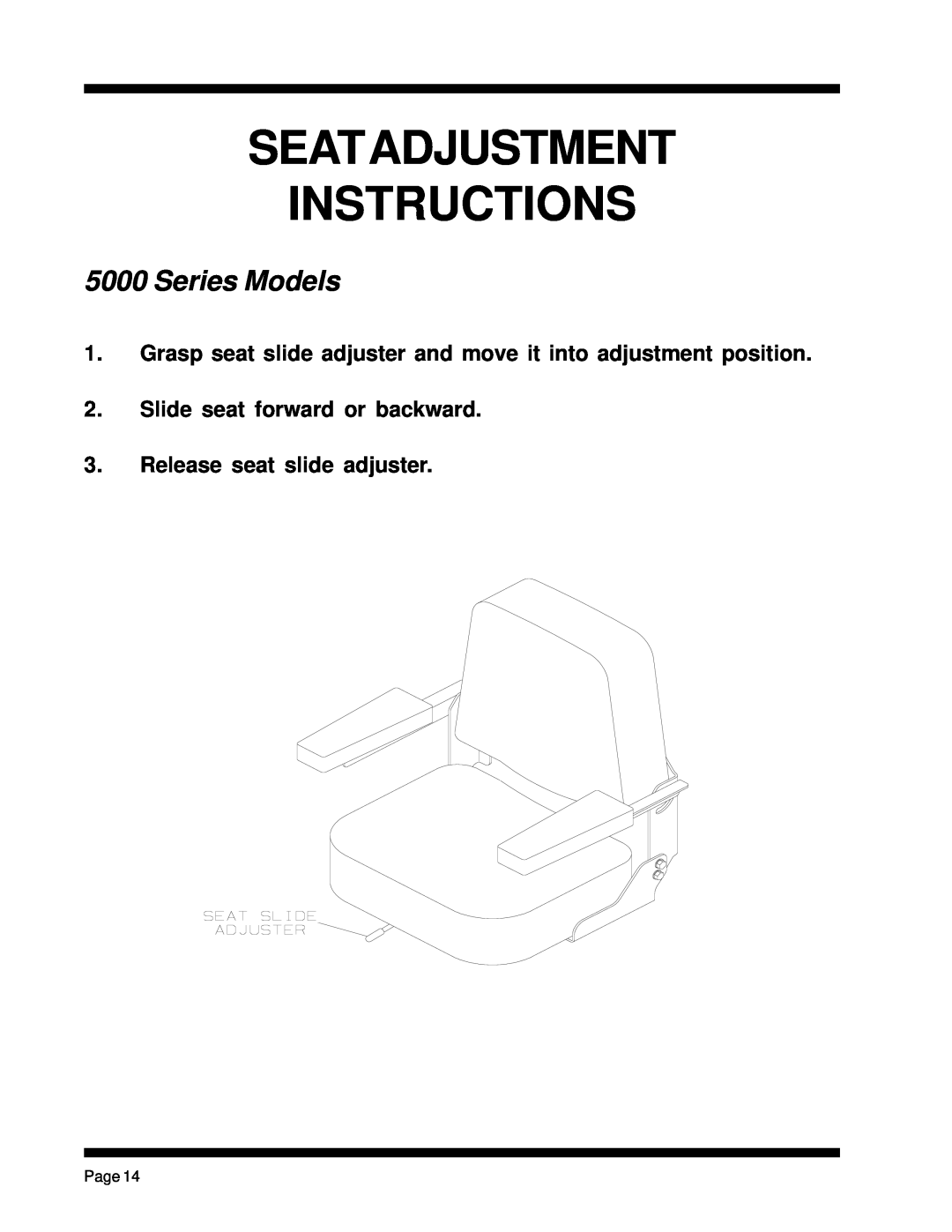 Dixon ZTR 5023, ZTR 5425 manual Seatadjustment Instructions, Series Models 