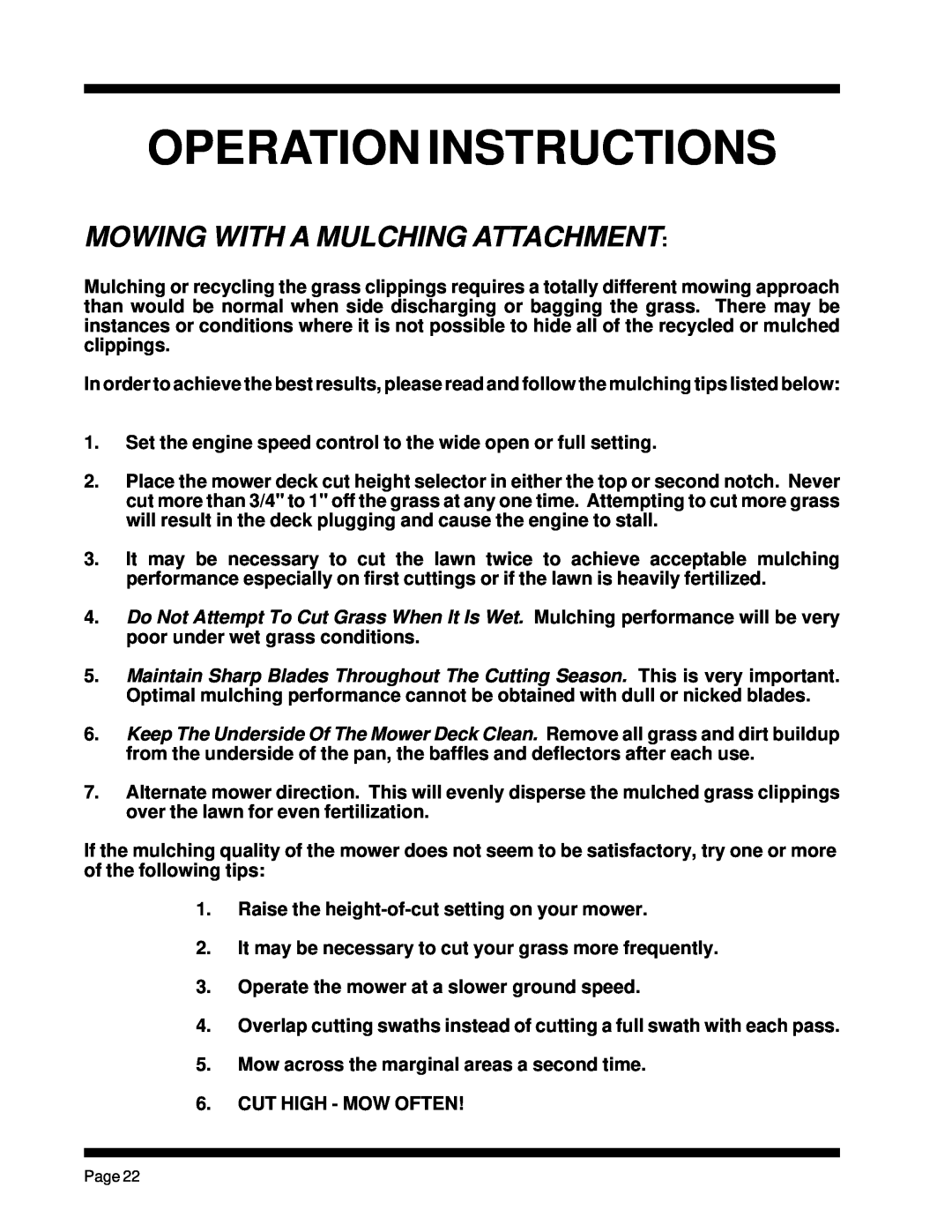 Dixon ZTR 5023, ZTR 5425 manual Mowing With A Mulching Attachment, Operation Instructions 