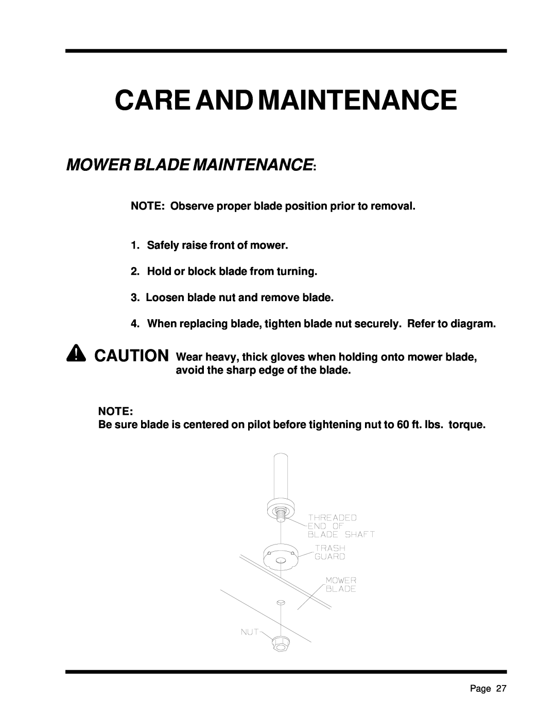 Dixon ZTR 5425, ZTR 5023 manual Mower Blade Maintenance, Care And Maintenance 