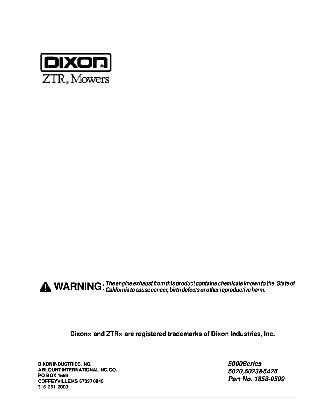 Dixon ZTR 5425, ZTR 5023 manual 5000Series, 5020,5023&5425, Page 