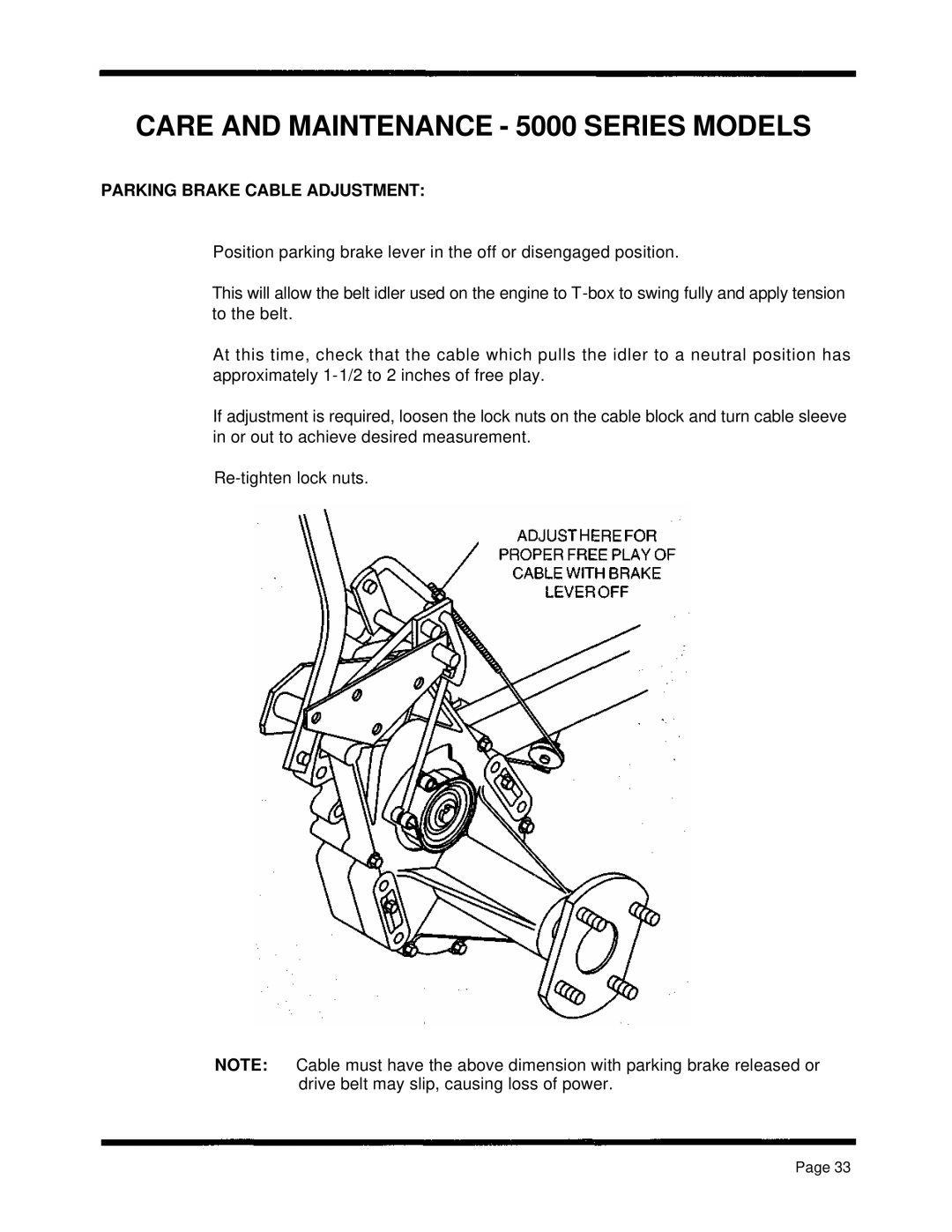 Dixon ZTR 5422, ZTR 5502, ZTR 5601 manual Parking Brake Cable Adjustment 