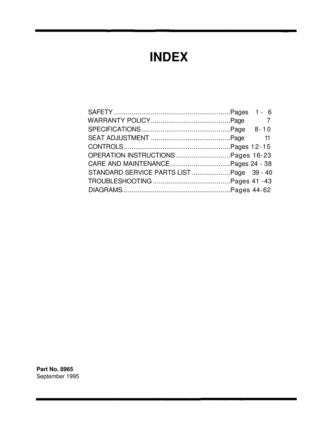Dixon ZTR 5422, ZTR 5502, ZTR 5601 manual Index, September 