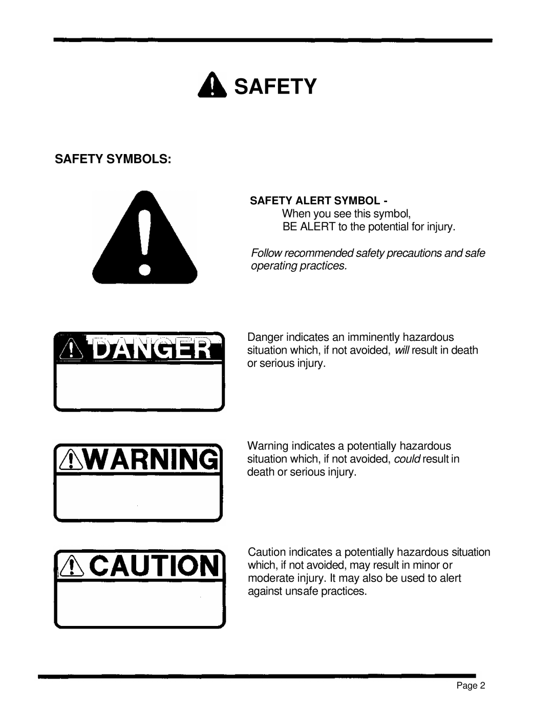 Dixon ZTR 5601, ZTR 5422, ZTR 5502 Safety Symbols, Follow recommended safety precautions and safe operating practices 