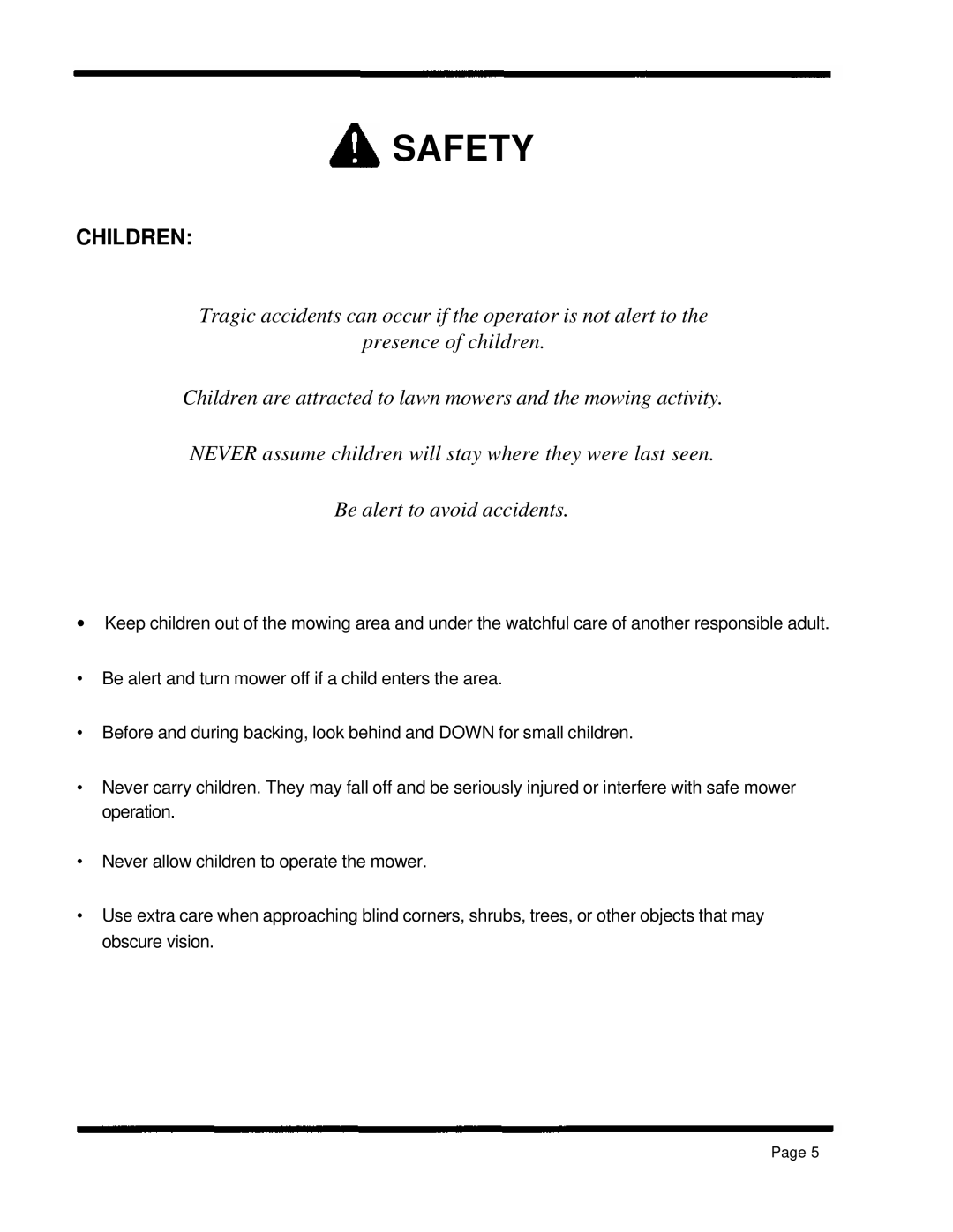 Dixon ZTR 5601, ZTR 5422, ZTR 5502 manual Safety, Children 