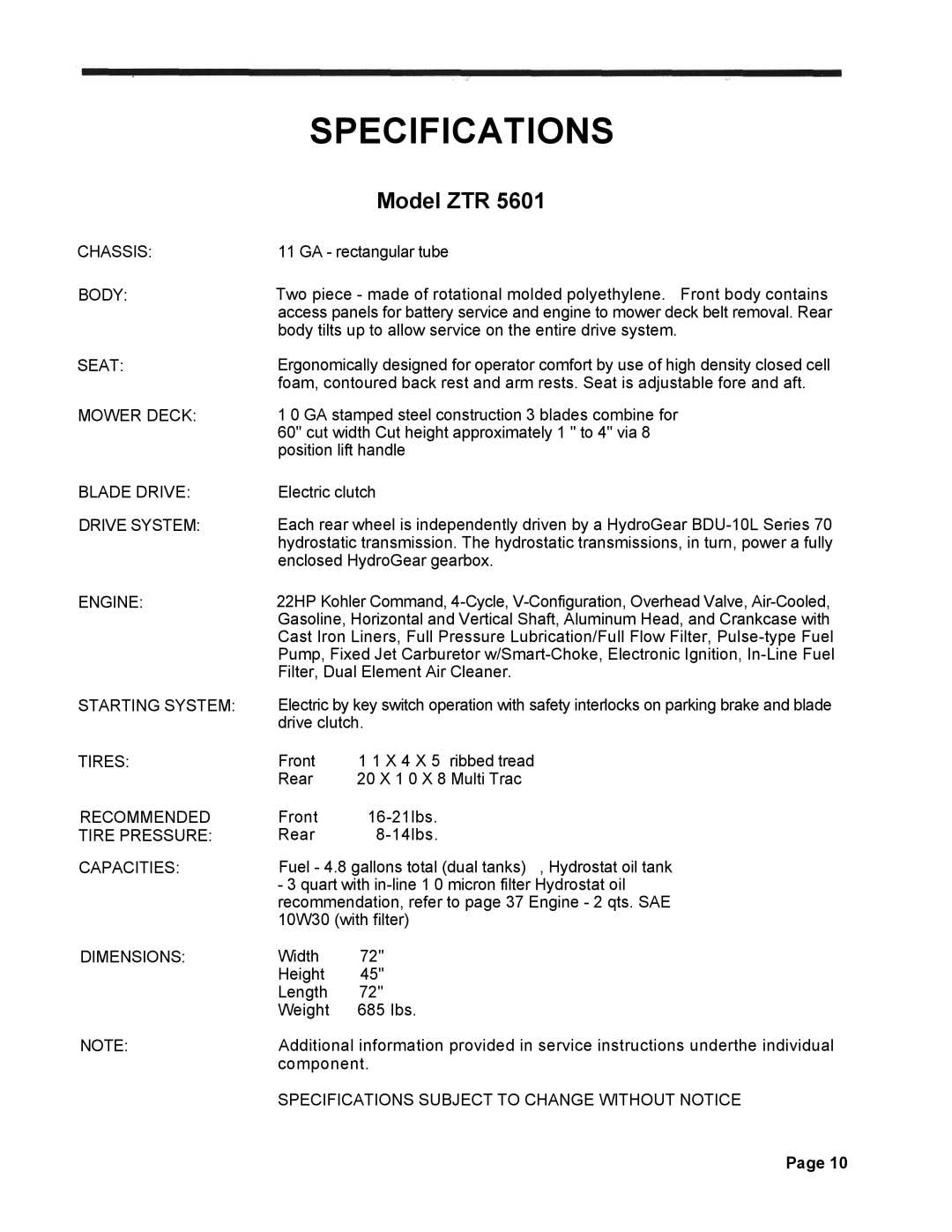 Dixon ZTR 5423 manual Chassis 