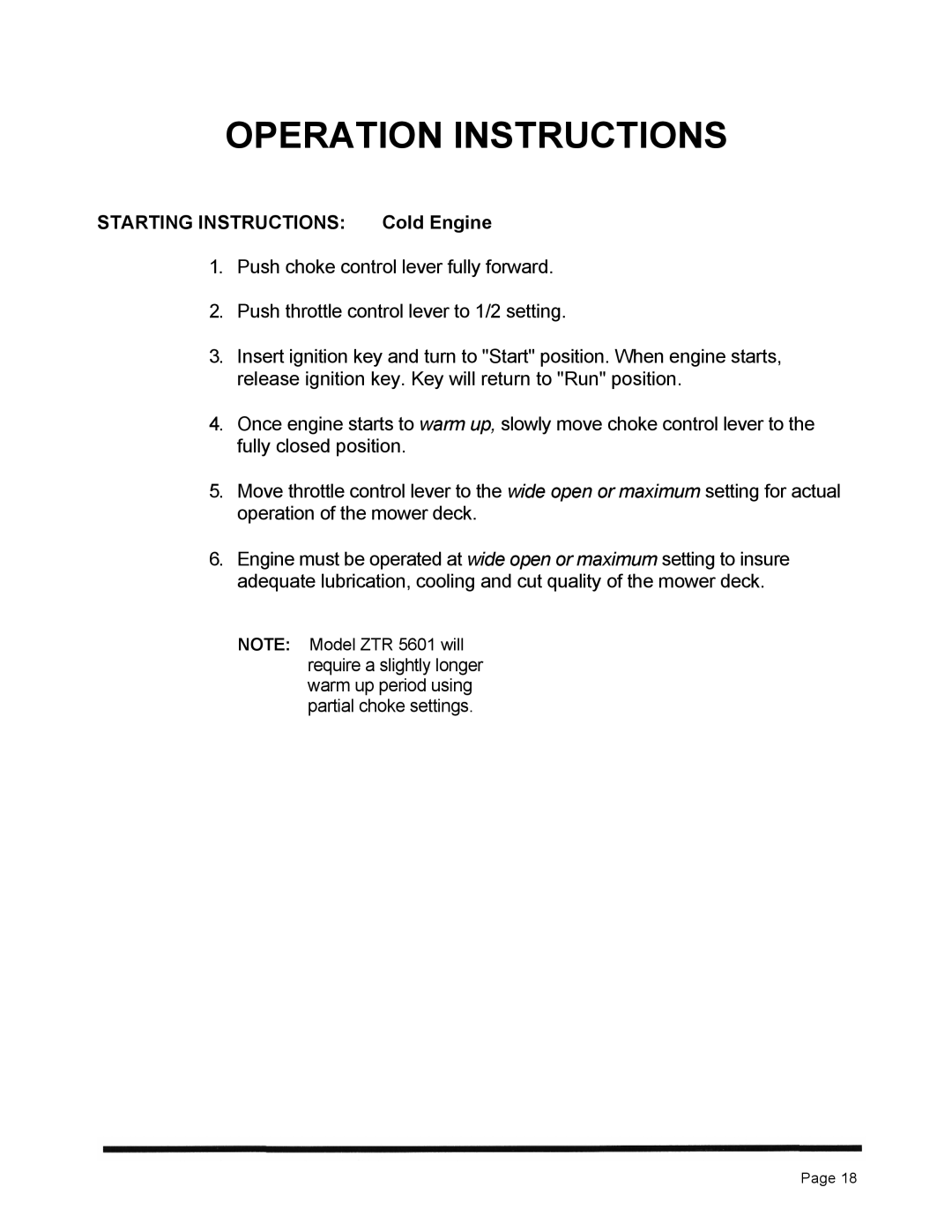 Dixon ZTR 5423 manual Starting Instructions Cold Engine 