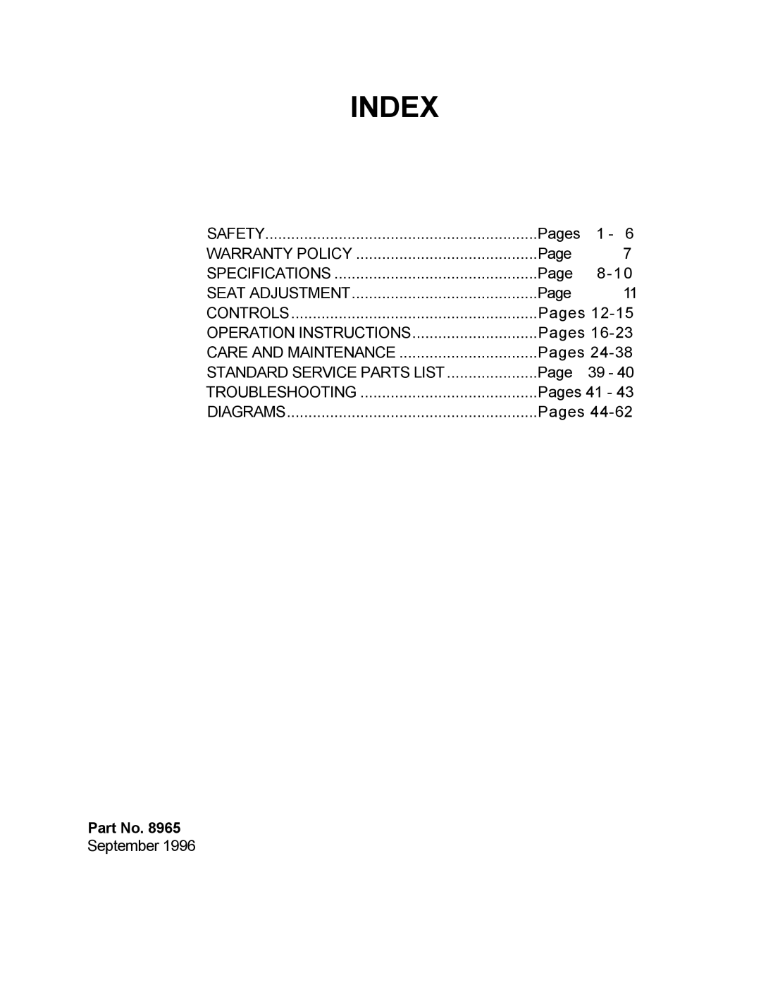 Dixon ZTR 5423 manual Index 