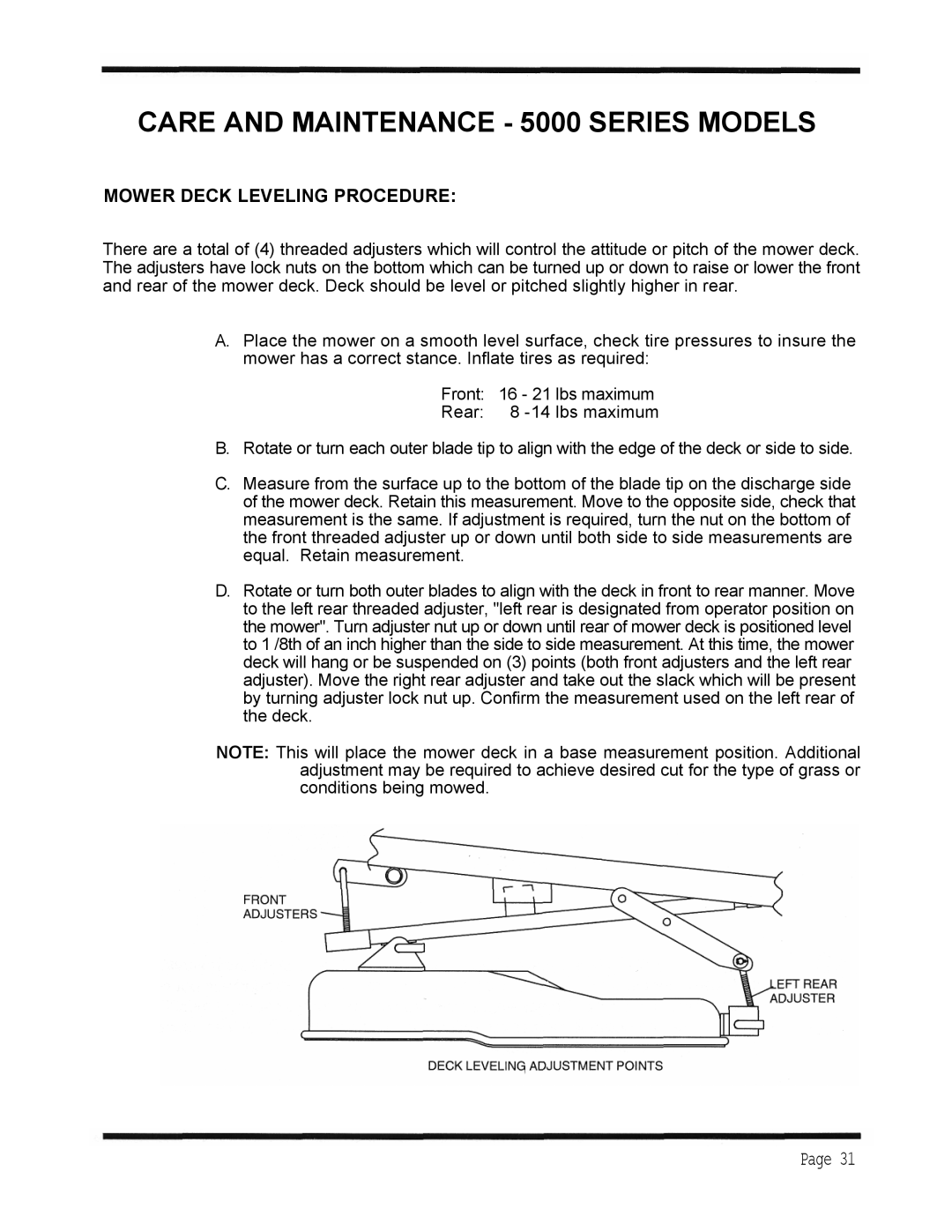 Dixon ZTR 5423 manual Mower Deck Leveling Procedure 