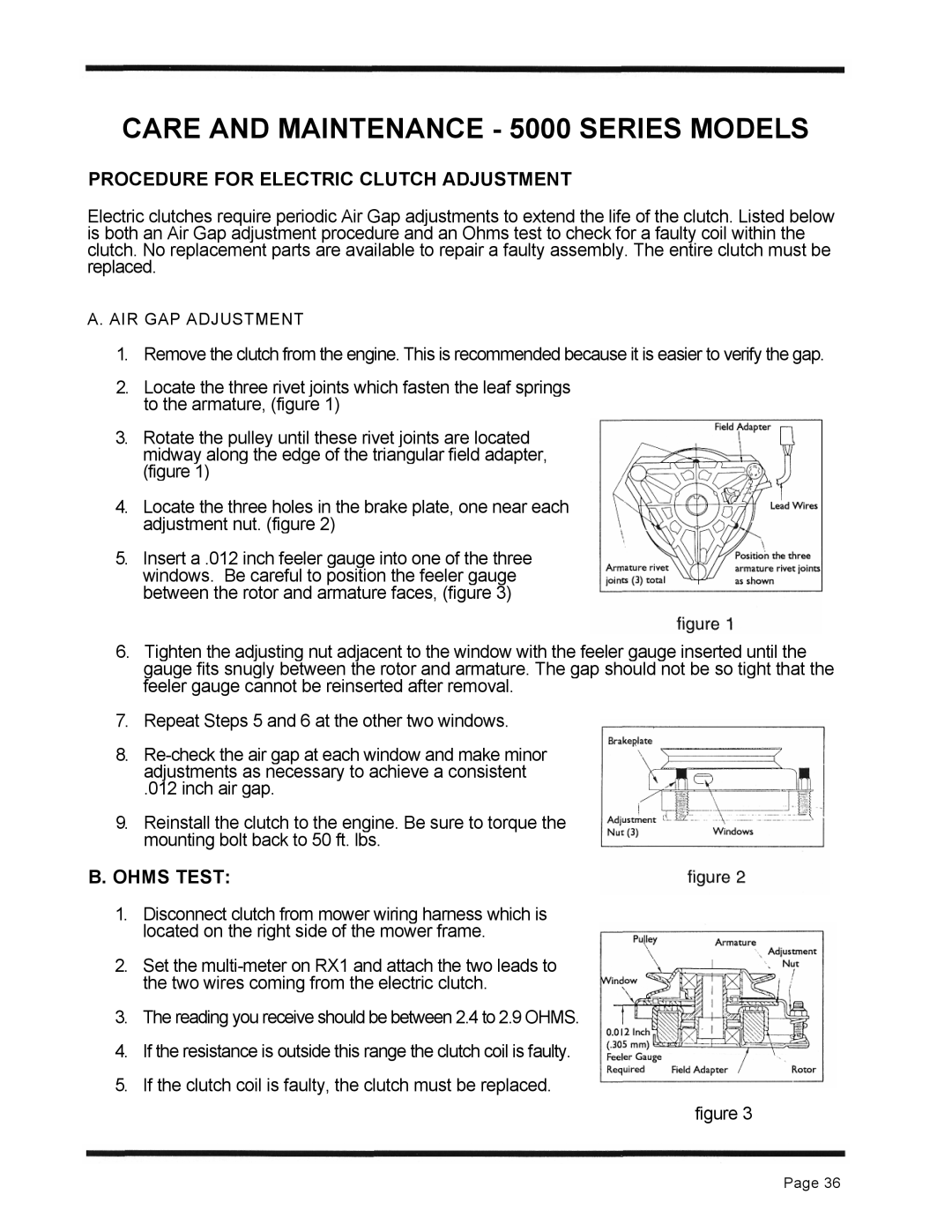 Dixon ZTR 5423 manual Procedure for Electric Clutch Adjustment, Ohms Test 