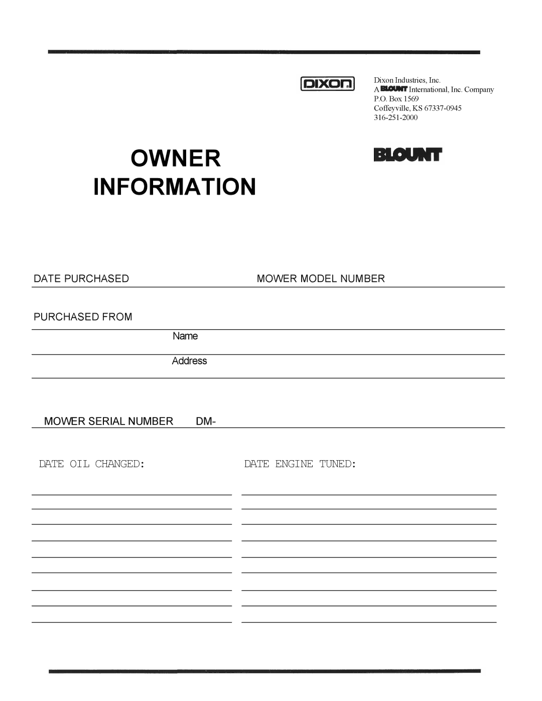 Dixon ZTR 5423 manual Owner Information 