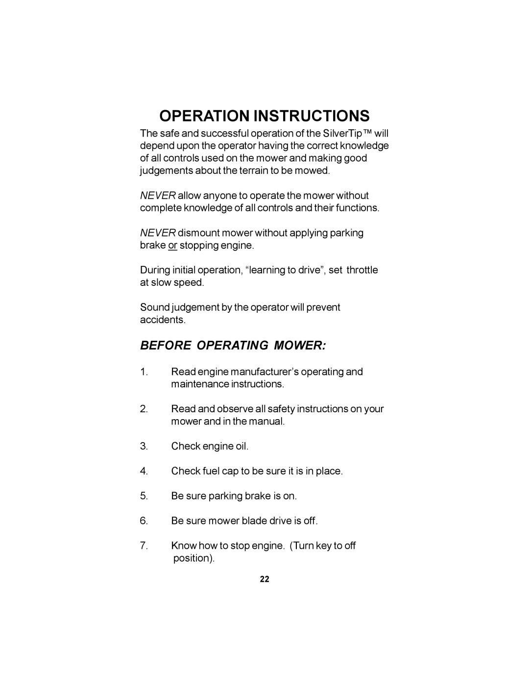 Dixon ZTR 60, ZTR 72 manual Operation Instructions, Before Operating Mower 