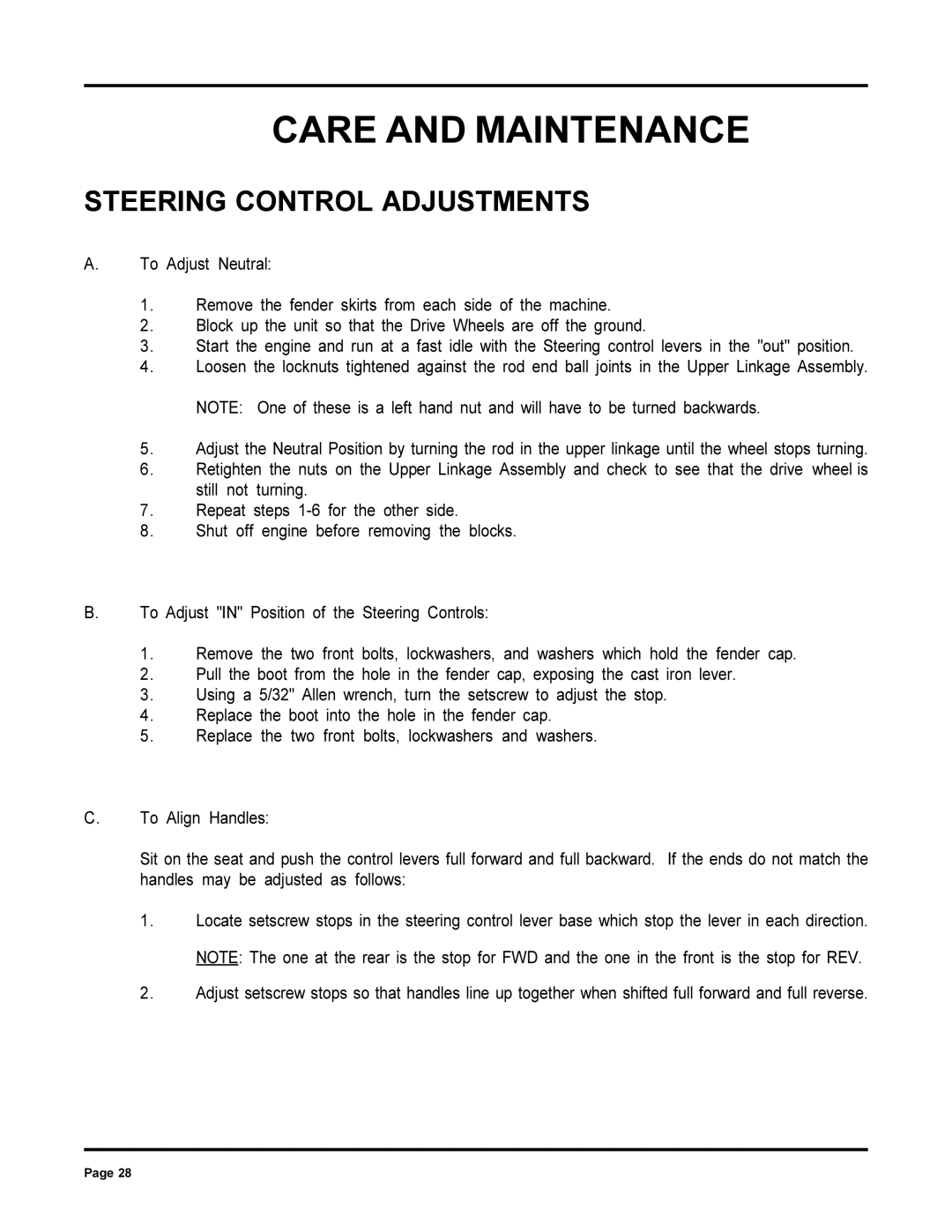 Dixon ZTR 6022, 13090-0700 manual Steering Control Adjustments 