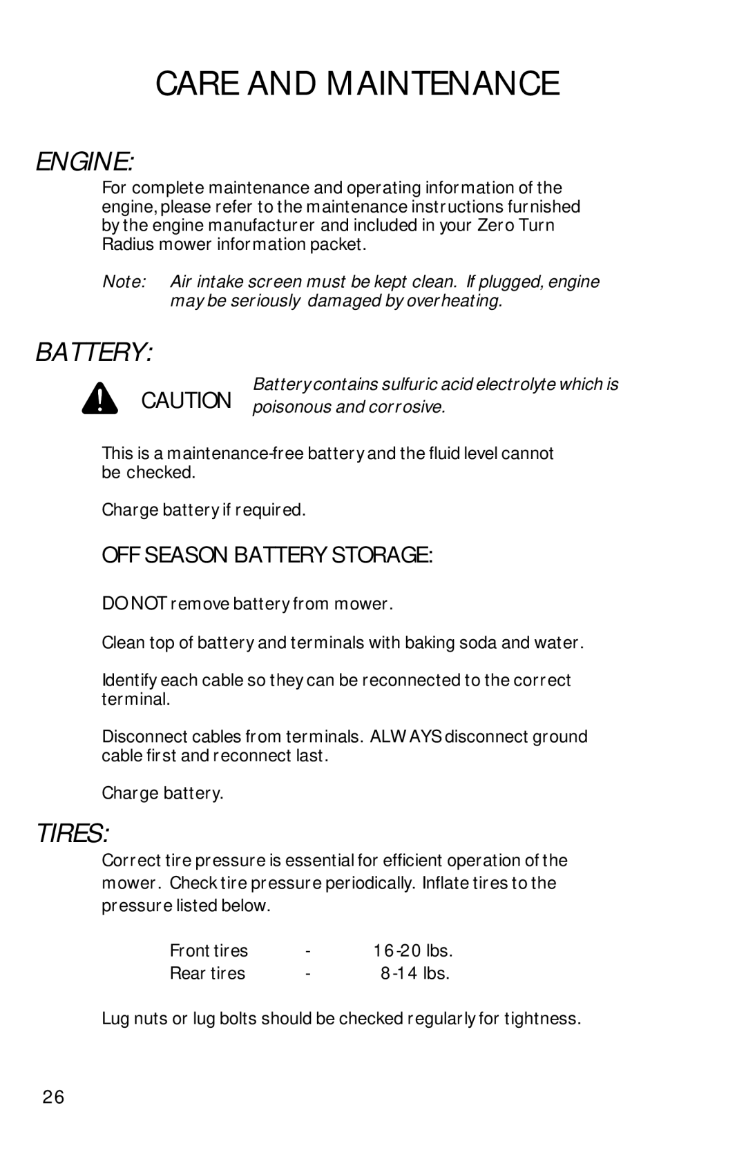 Dixon ZTR 6023, 13090-0601 manual Engine, Battery, Tires 