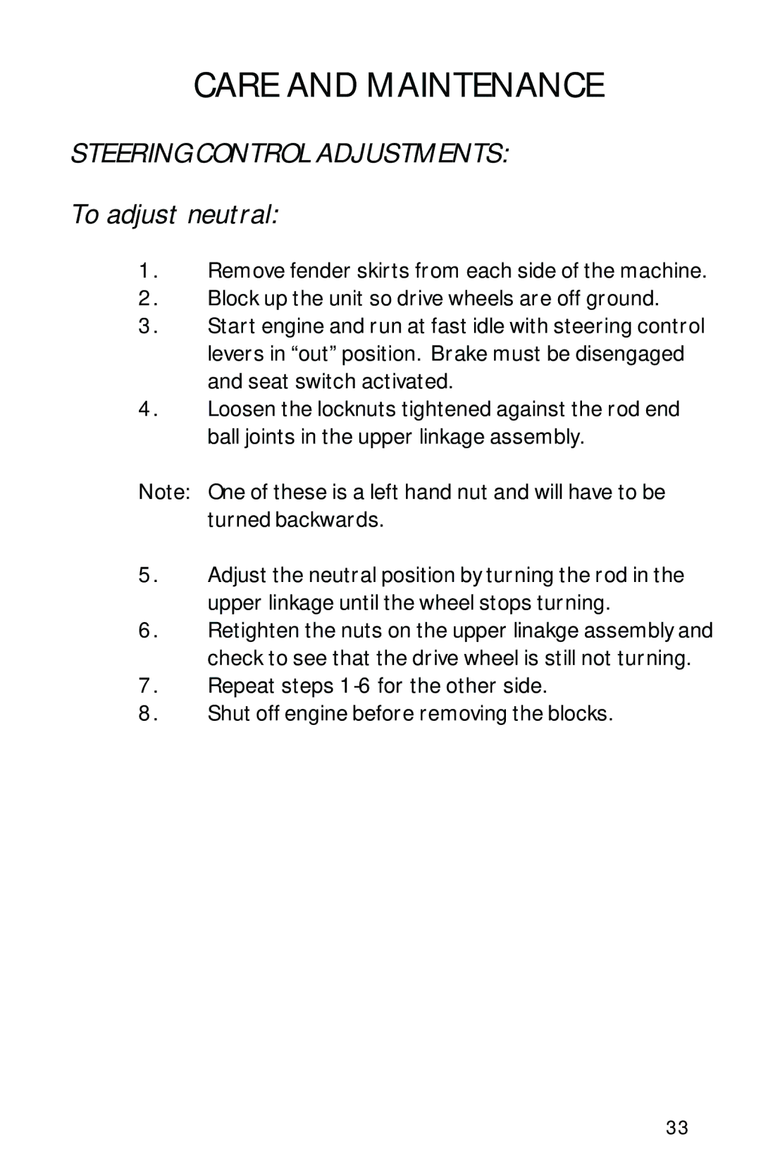 Dixon 13090-0601, ZTR 6023 manual Steering Control Adjustments, To adjust neutral 