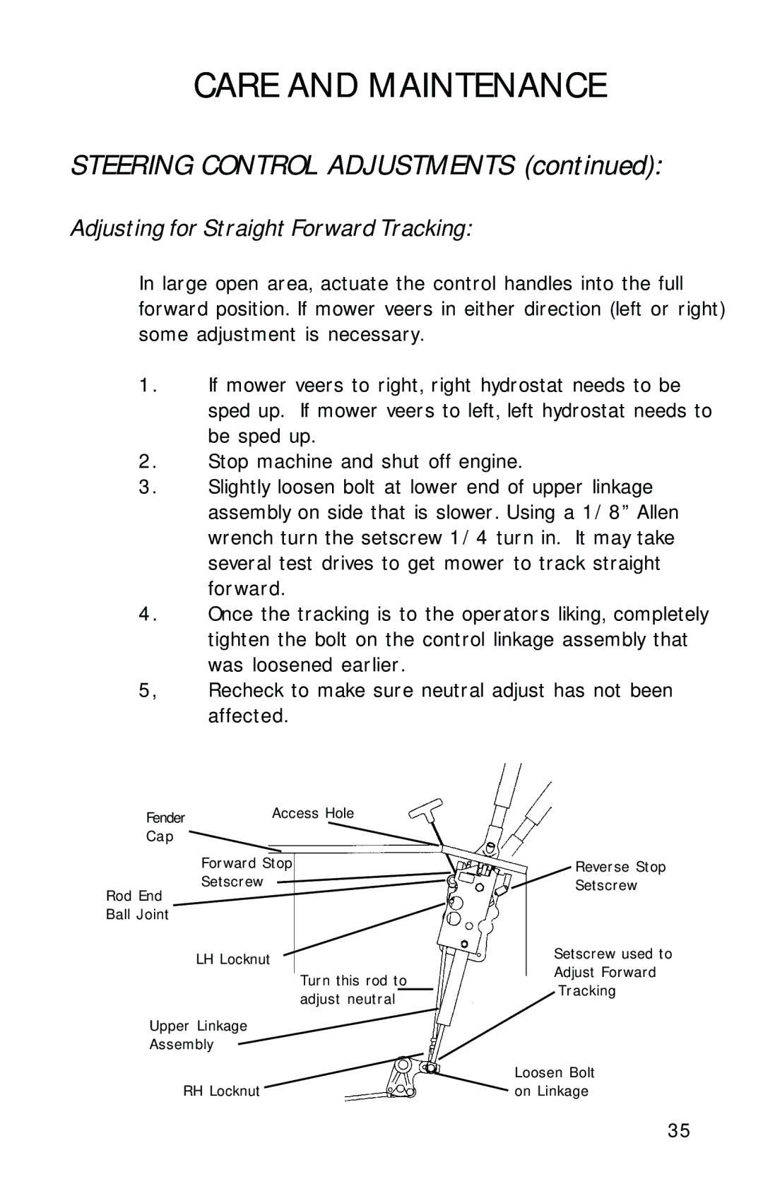 Dixon 13090-0601, ZTR 6023 manual Adjusting for Straight Forward Tracking 