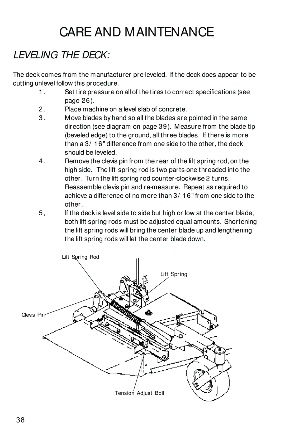 Dixon ZTR 6023, 13090-0601 manual Leveling the Deck 