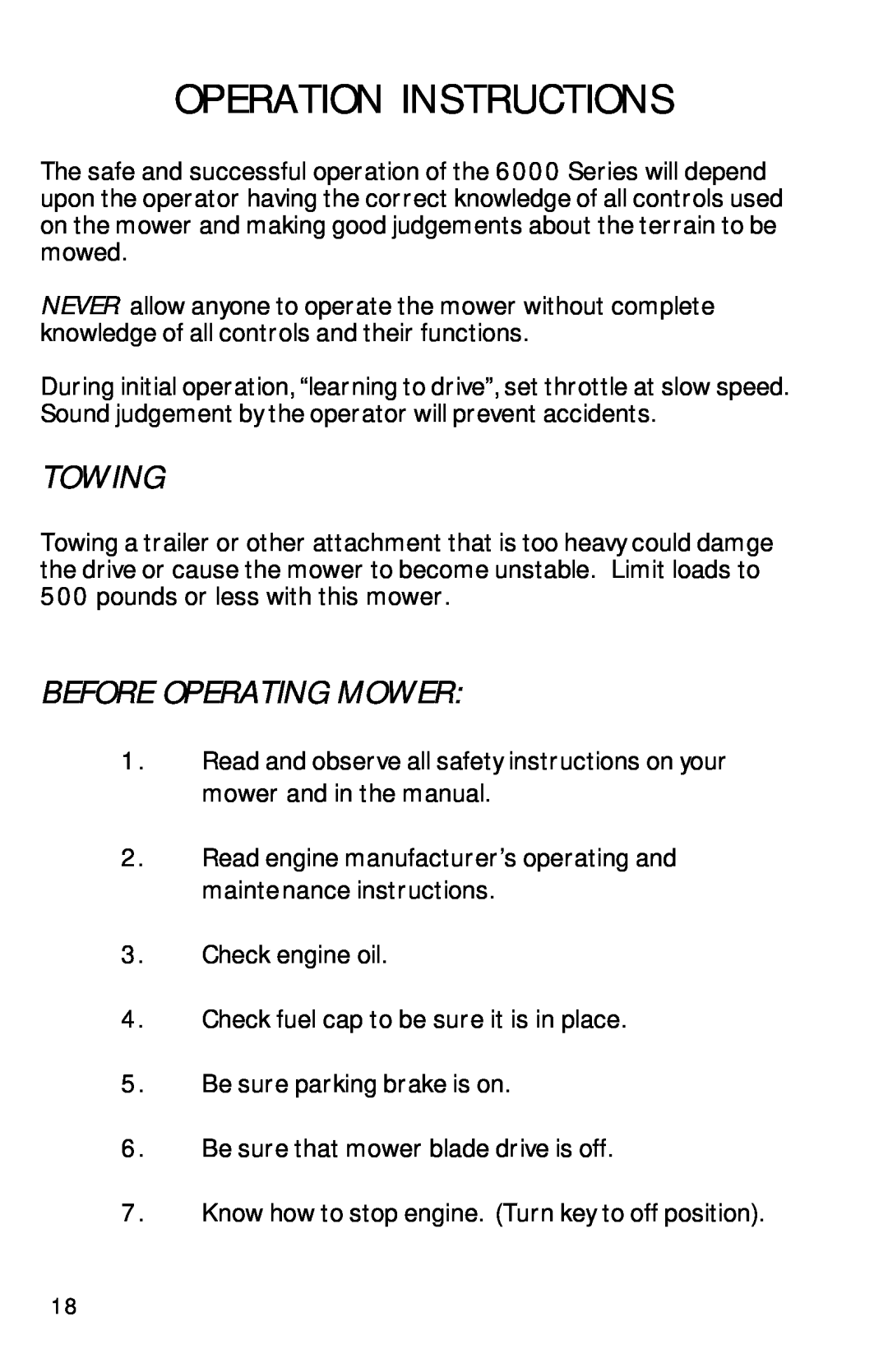 Dixon ZTR 6023, 13090-0601 manual Operation Instructions, Towing, Before Operating Mower 