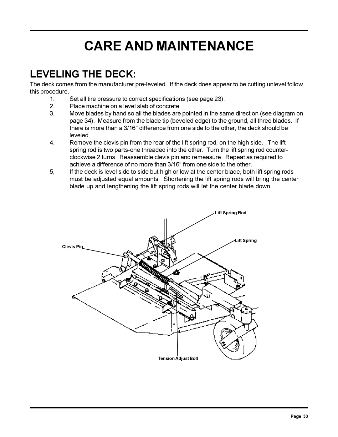 Dixon ZTR 6025 manual Leveling the Deck 