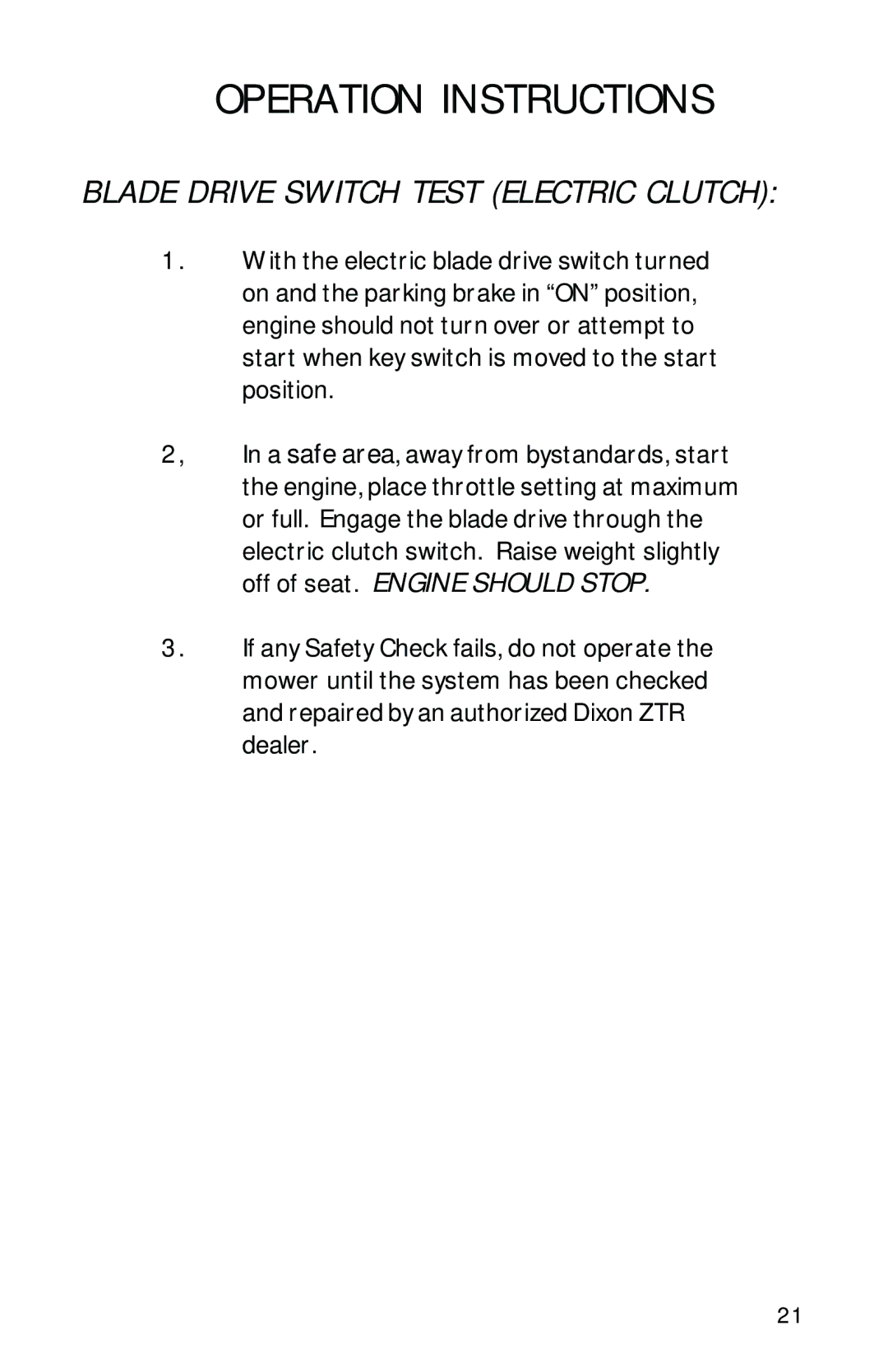 Dixon ZTR 7523 manual Blade Drive Switch Test Electric Clutch 