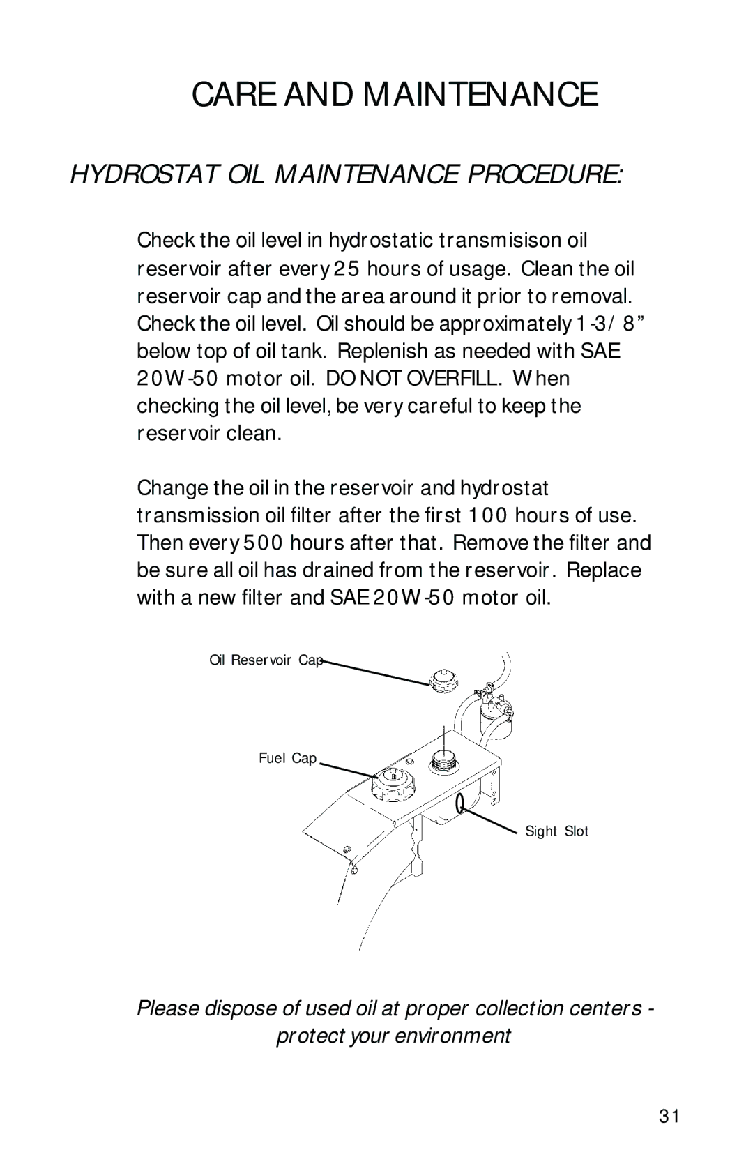 Dixon ZTR 7523 manual Hydrostat OIL Maintenance Procedure 