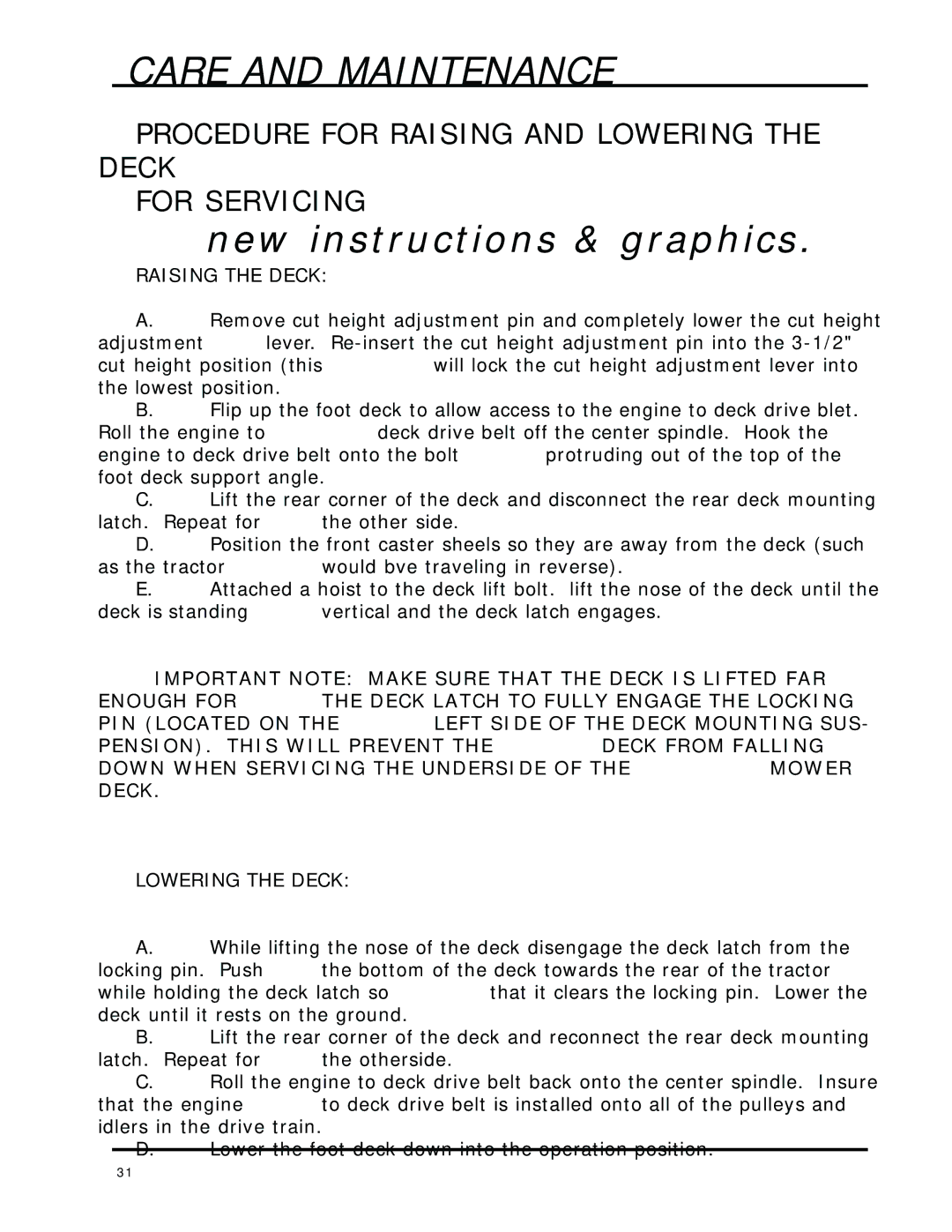 Dixon ZTR 8025 manual Procedure for Raising and Lowering the Deck For Servicing 