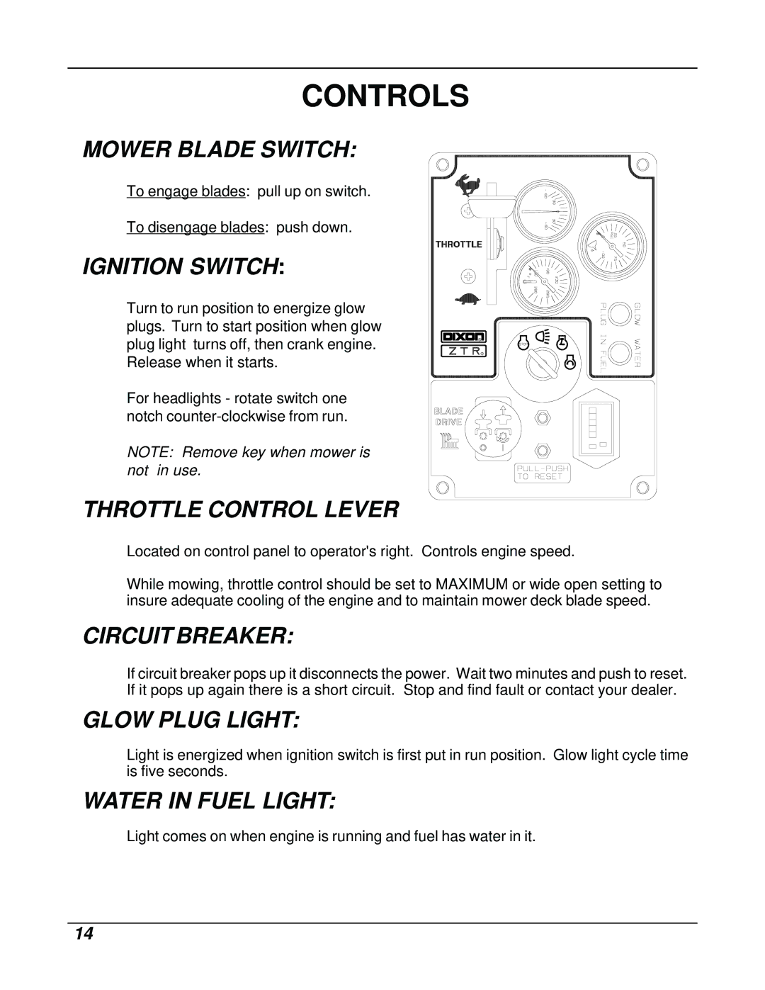 Dixon ZTR 8026D manual Mower Blade Switch 