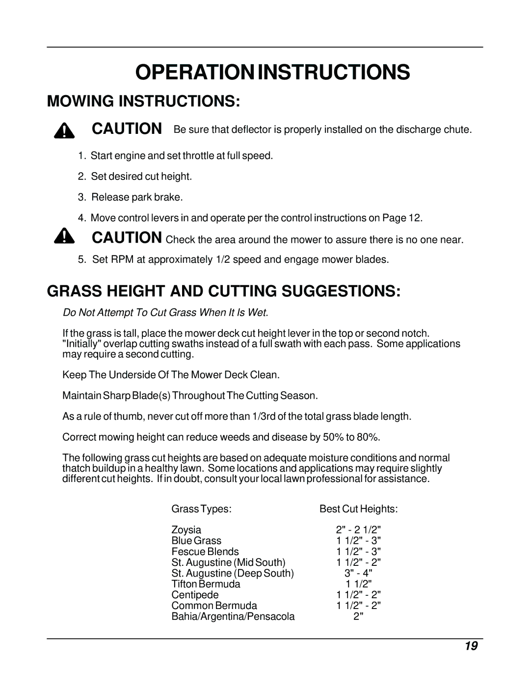 Dixon ZTR 8026D manual Mowing Instructions, Grass Height and Cutting Suggestions 