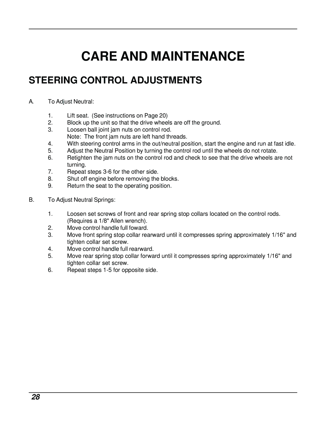 Dixon ZTR 8026D manual Steering Control Adjustments 