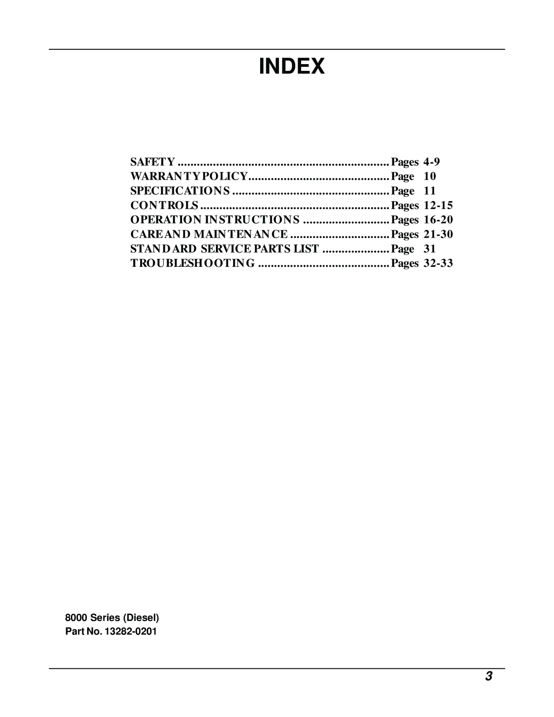 Dixon ZTR 8026D manual Index, Pages 