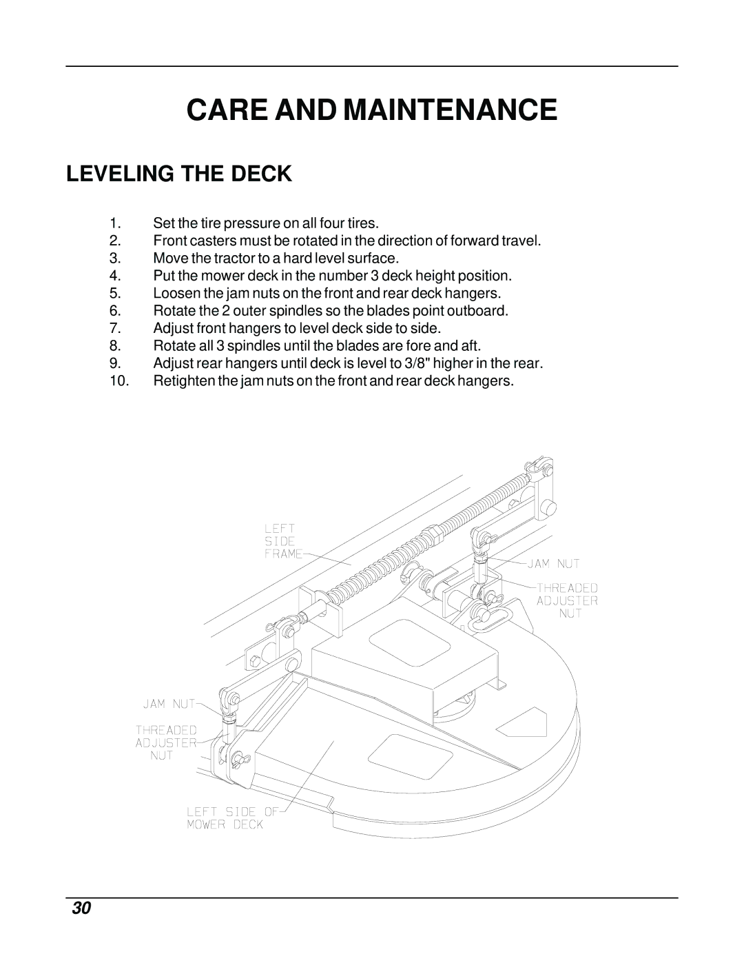 Dixon ZTR 8026D manual Leveling the Deck 