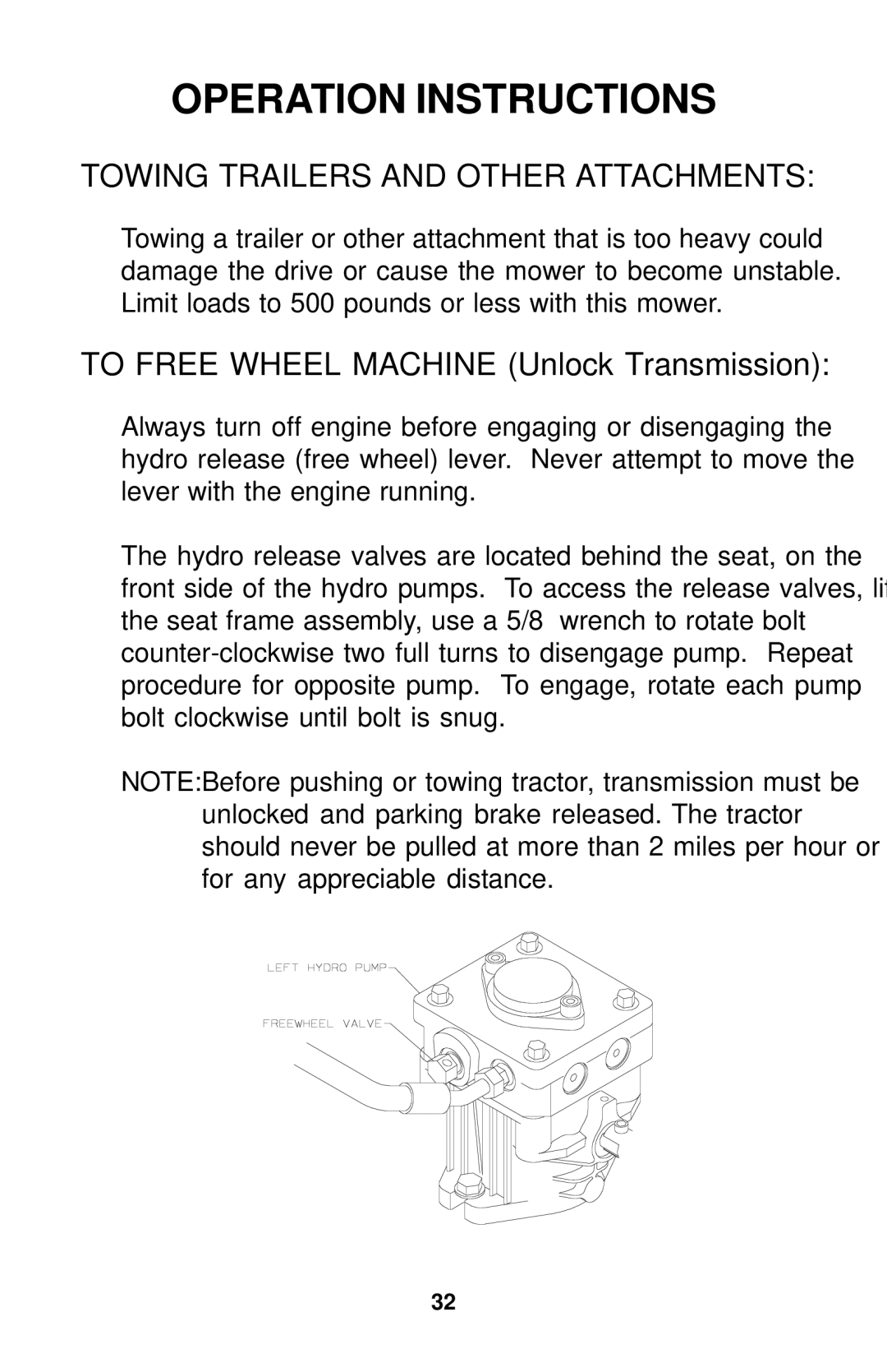 Dixon ZTR GRIZZLY manual Towing Trailers and Other Attachments, To Free Wheel Machine Unlock Transmission 