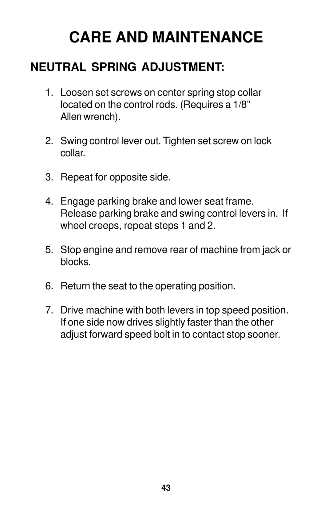 Dixon ZTR GRIZZLY manual Neutral Spring Adjustment 