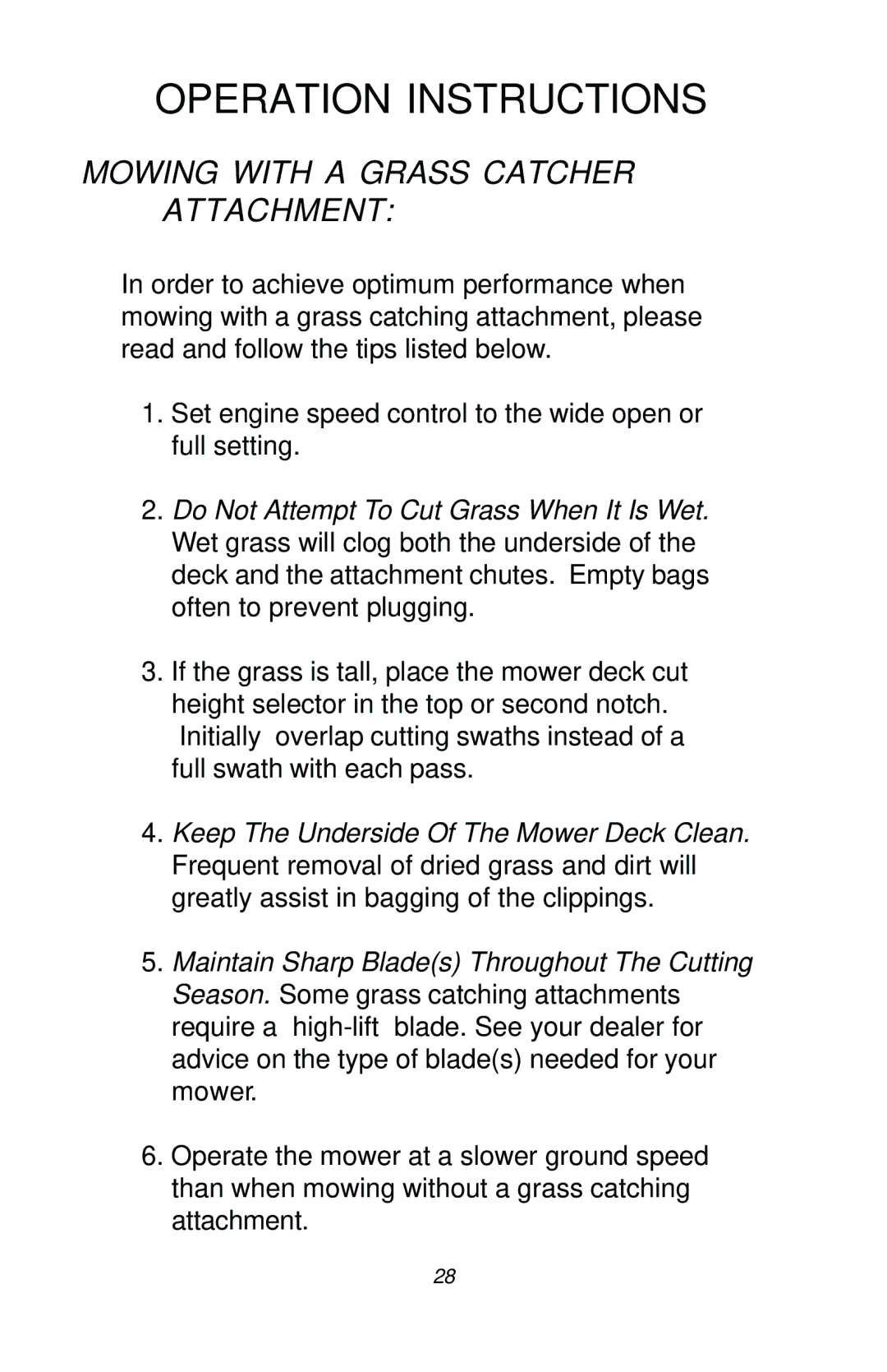 Dixon ZTR RAM 50, 17411-1103 manual Mowing with a Grass Catcher Attachment 